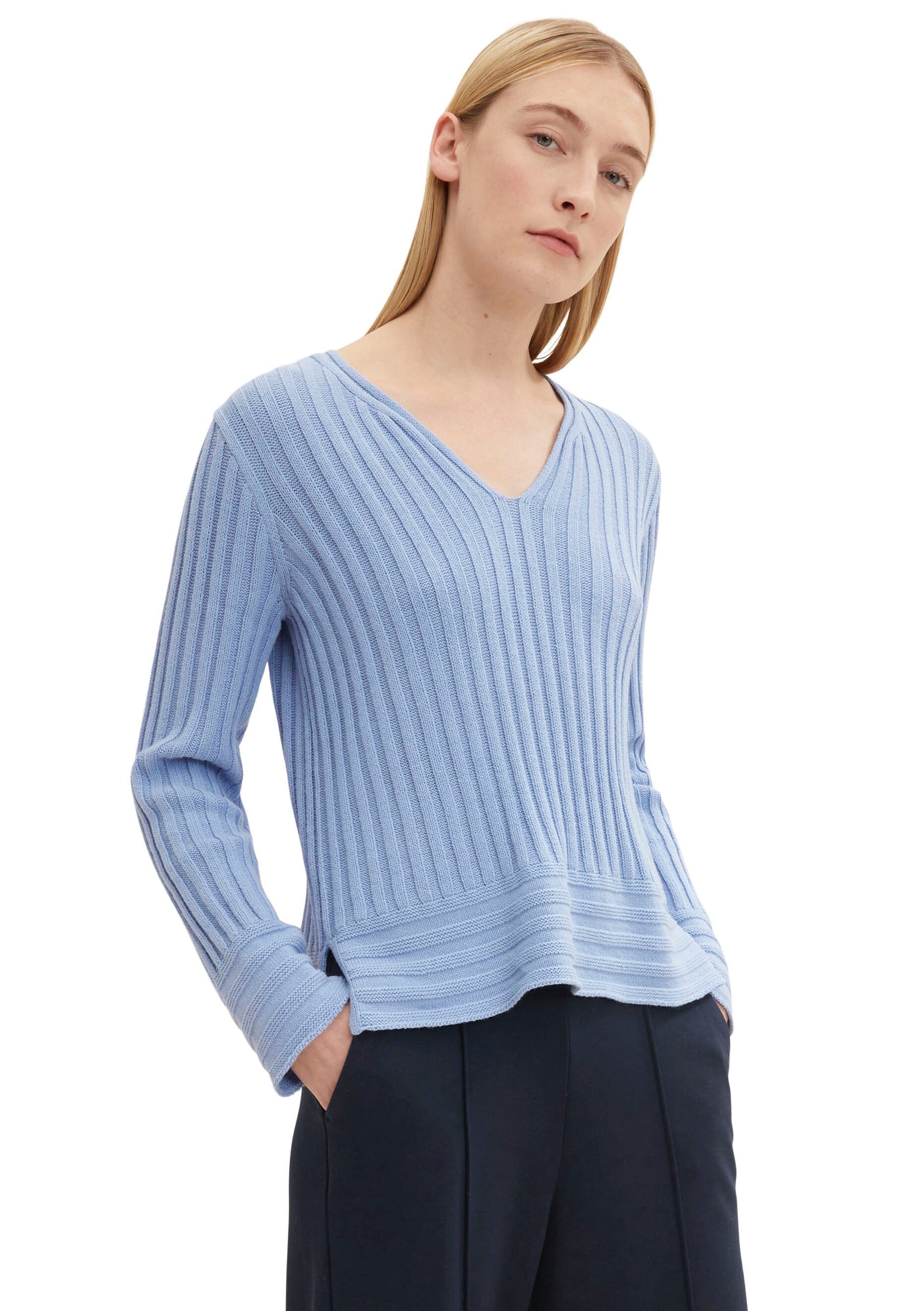 TOM TAILOR V-Ausschnitt-Pullover, in gerippter Optik