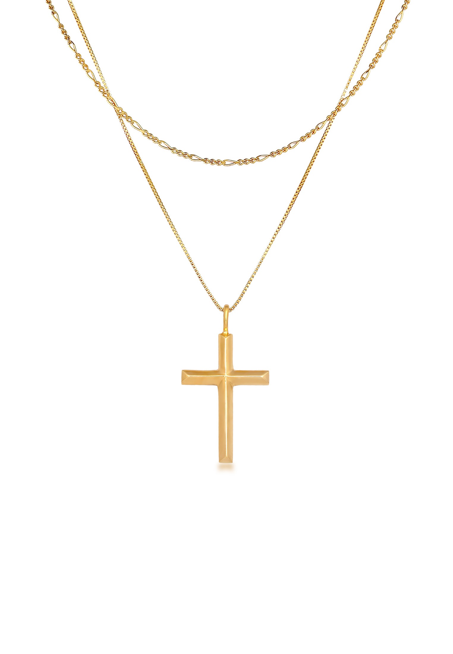 Kuzzoi Kette mit Anhänger »Halskette Herren Layer Kreuz Religion 925 Silber«