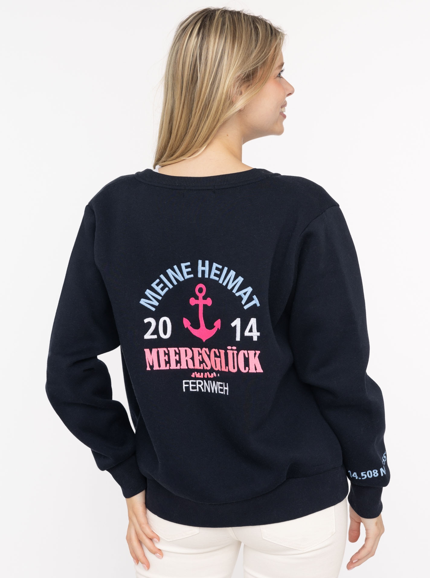 Zwillingsherz Sweatjacke »"Meine Heimat"« maritime Stickerei, Reißverschluss, Rippbündchen, Taschen
