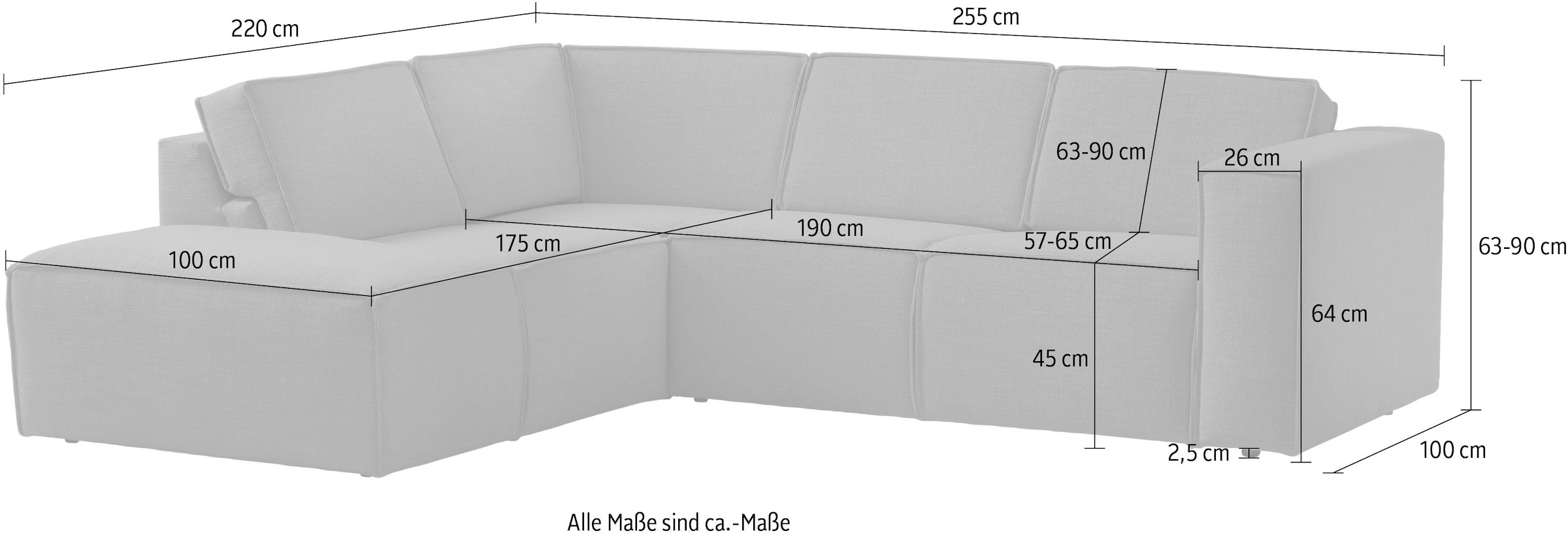 TRENDMANUFAKTUR Ecksofa »Dice mit Sitztiefenverstellung und Kaltschaumpolsterung«, hoher Sitzkomfort, aktuelle Kedernaht, L-Form