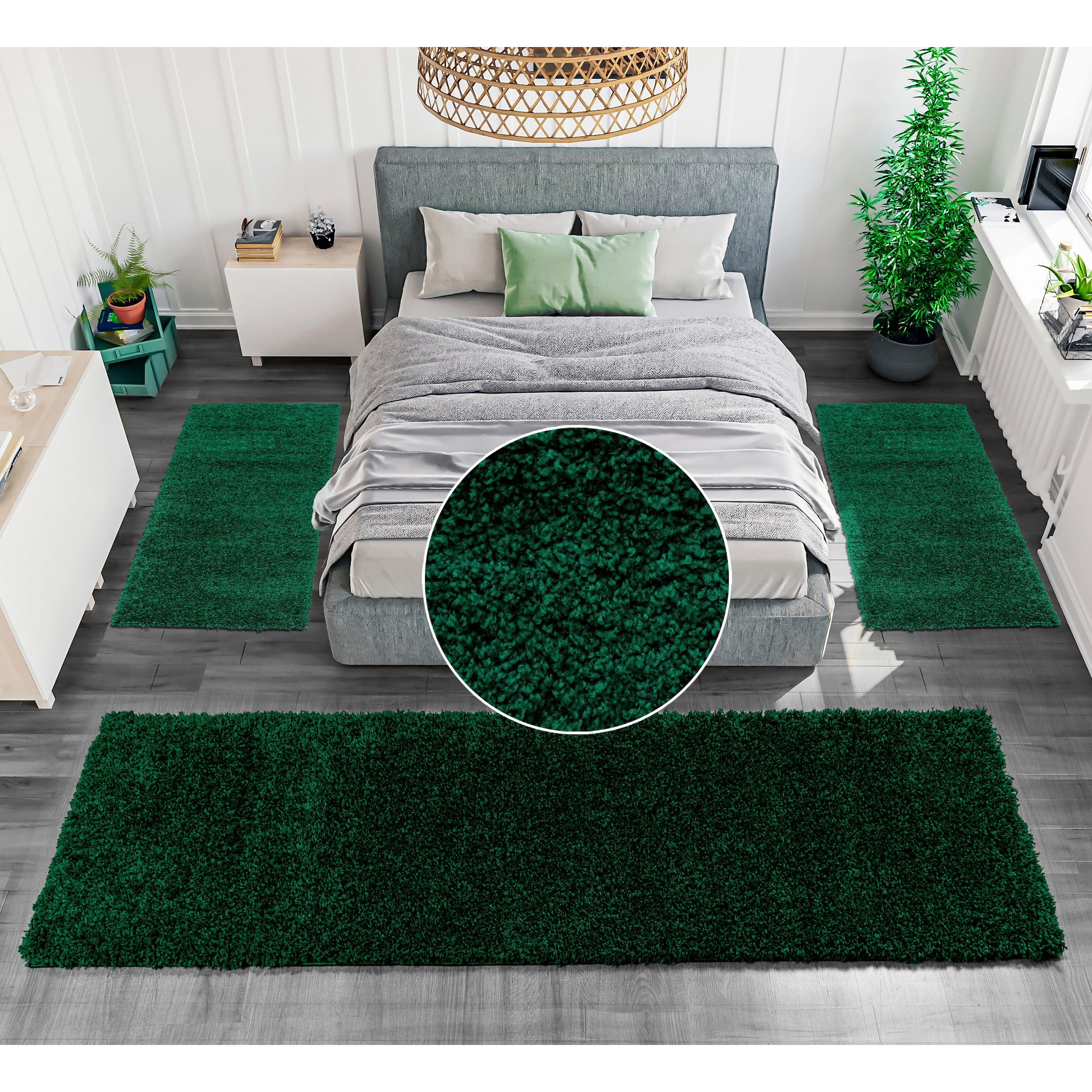 OTTO home Bettumrandung »Shaggy 30« Höhe 30 mm 3 tlg. gewebt, 2- oder 3-teilig, Bettvorleger, Läufer-Set, Uni-Farben