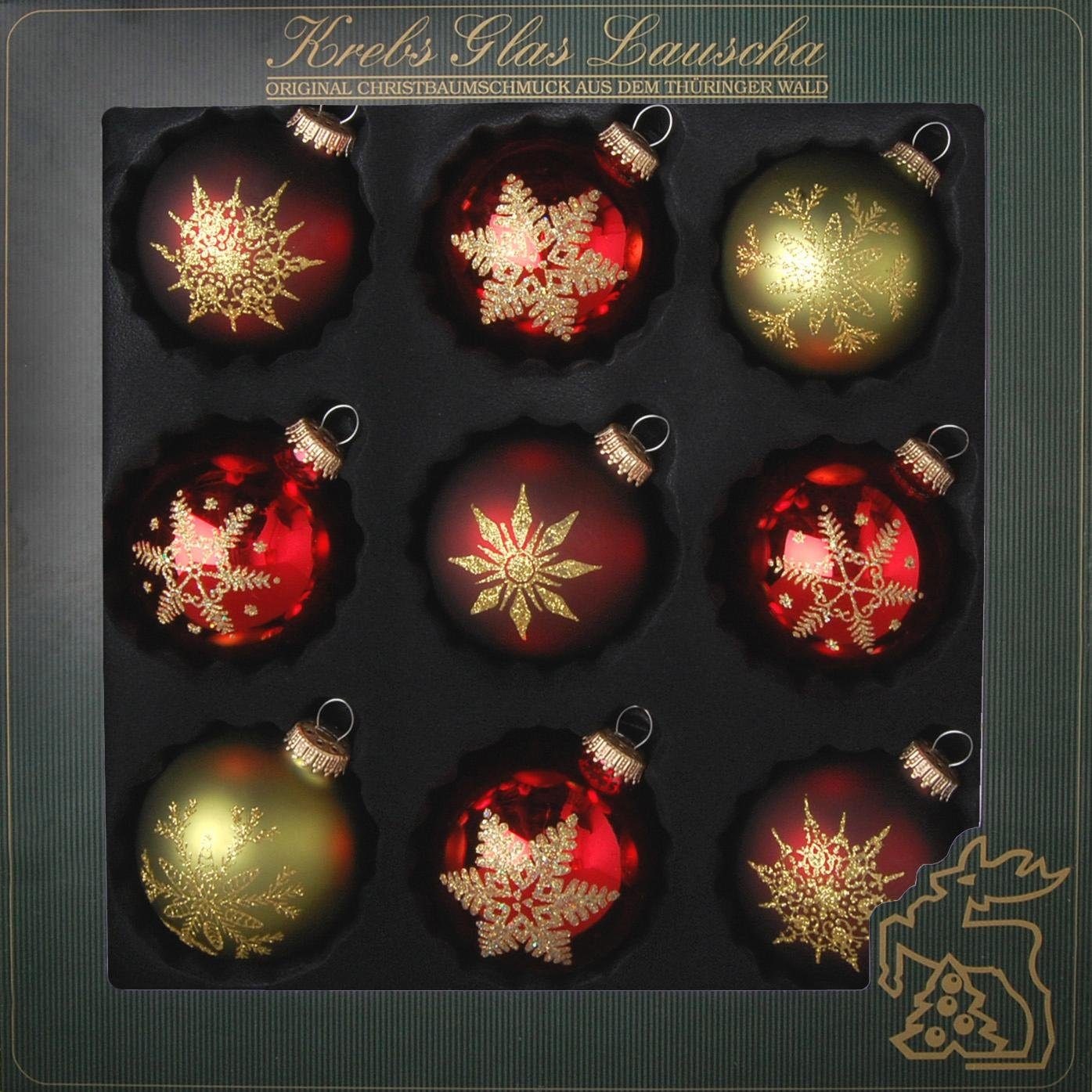 (Set, »Schneeflocken, Weihnachtsdeko rot/grün Krebs Lauscha online St.), Glas aus Weihnachtsbaumkugel kaufen 9 hochwertige mundgeblasen, Christbaumkugeln Christbaumschmuck«, rot, Glas,
