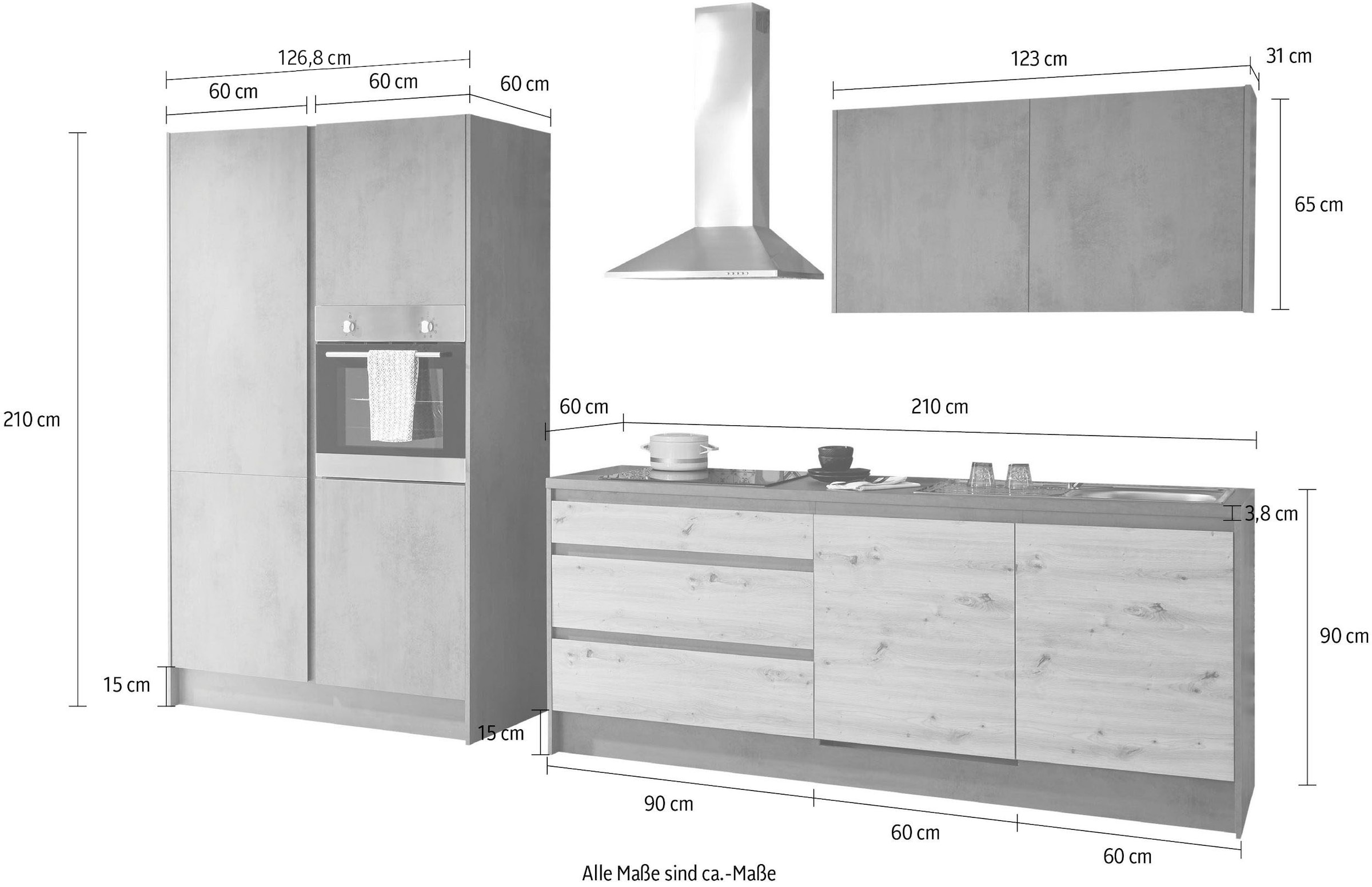 KOCHSTATION Küchenzeile »Isis«, (Set), ohne E-Geräte, Breite 337 cm
