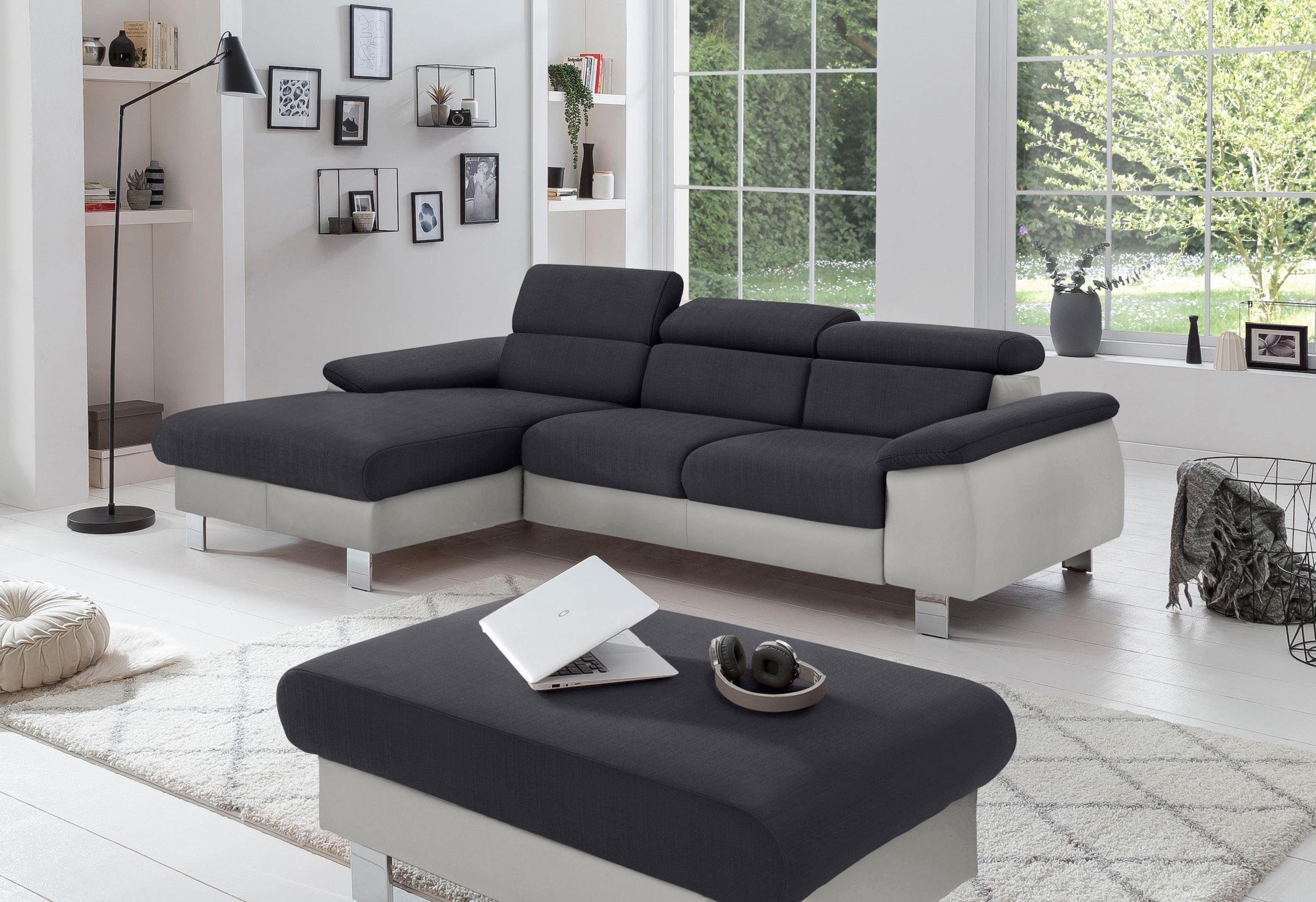 COTTA Polstergarnitur »Komaris L-Form«, (Set), Set bestehend aus: Ecksofa mit Kopfteilverstellung & Hocker