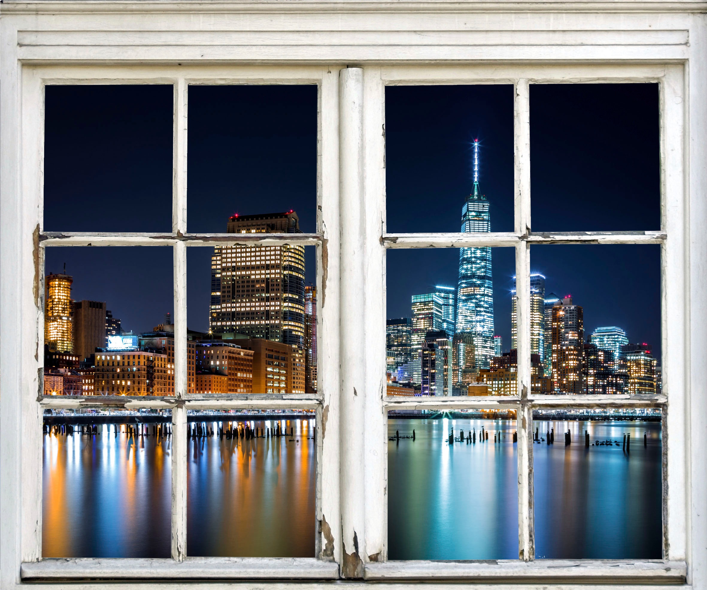 queence Wandsticker »New York am Wasser« Wandsticker, Wandbild, selbstklebend, Amerika, Wasser