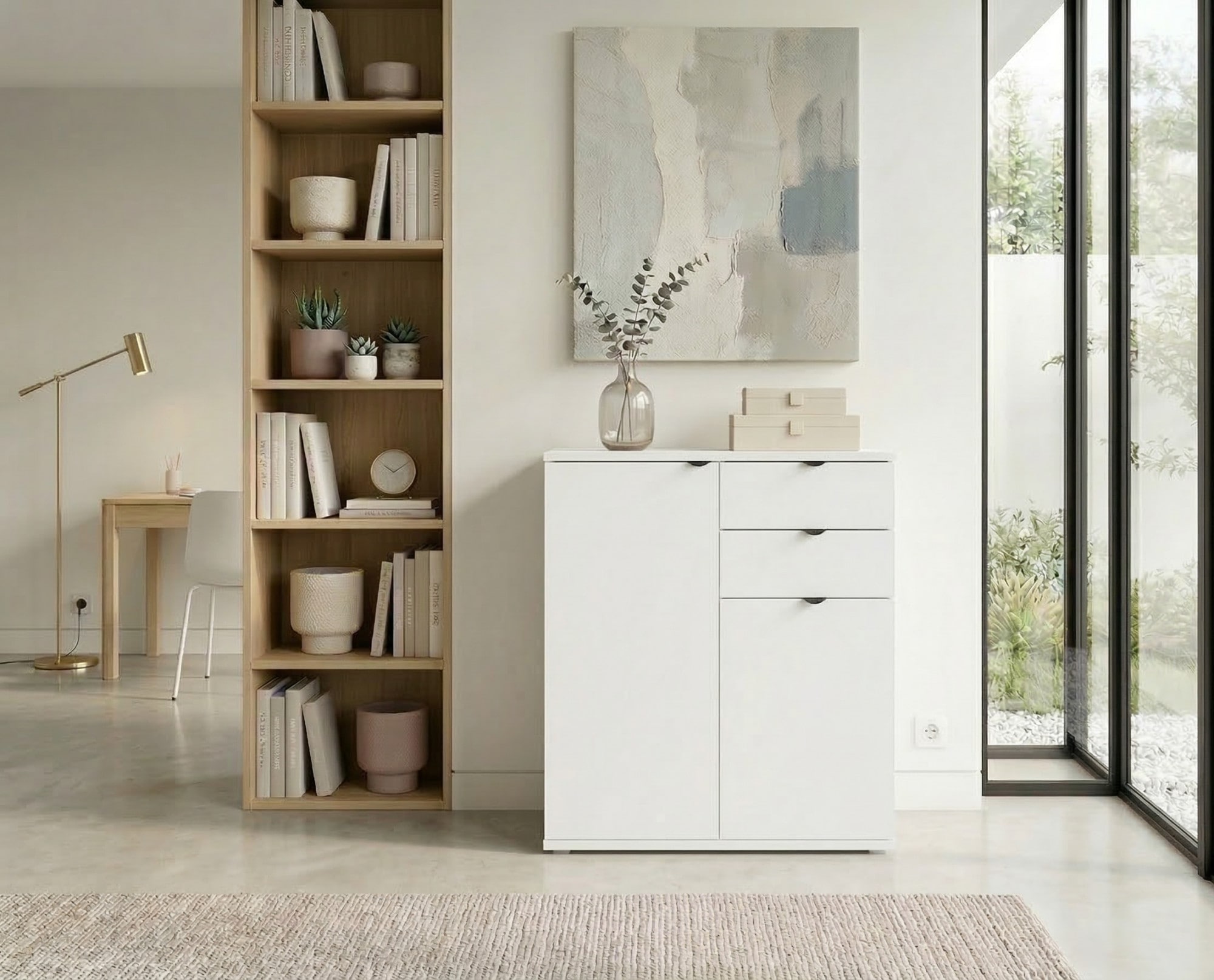 Home affaire Kommode »THALIANA Sideboard mit 2 Türen und 2 Schubladen, Breite 80 cm« Schrank in 3 Farben erhältlich, schwarze Metallgriffe, viel Stauraum