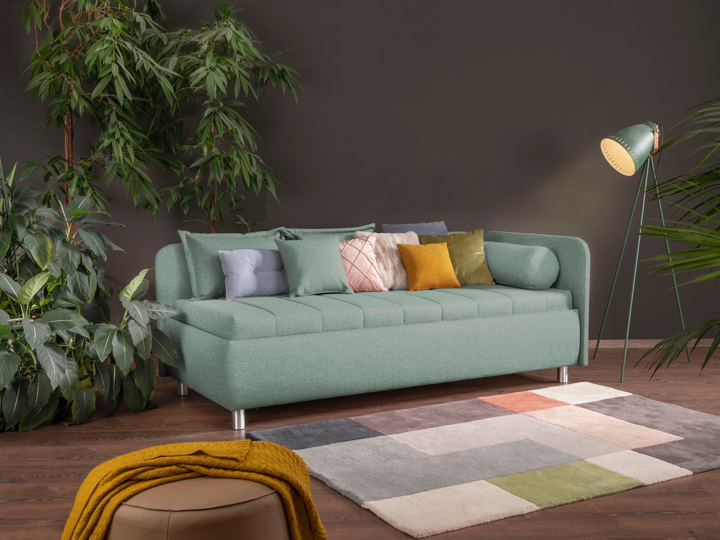 alina Schlafsofa »Kiana«, mit Bettkasten und Zierkissen, Liegefläche 90/200 cm oder 100/200 cm