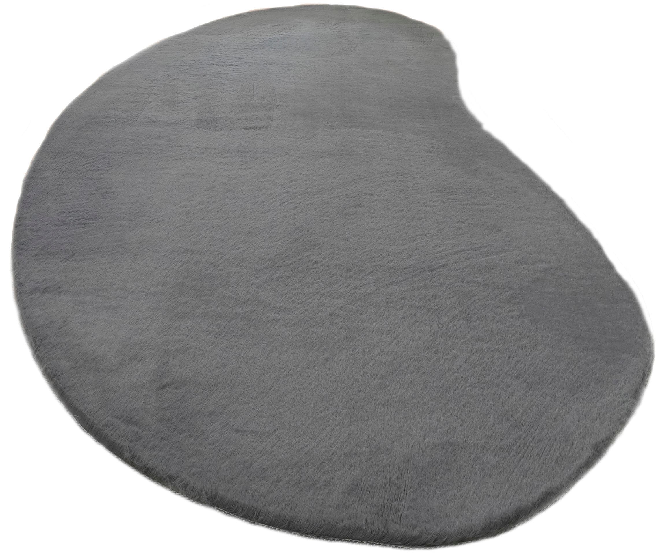 Bruno Banani Hochflor-Teppich »Rabbit 2 Bean, Kunstfell Teppich, Modern, besondere Form«, U-förmig, 25 mm Höhe, Kaninchenfell-Haptik, Microfaser, Wohnzimmer, Schlafzimmer, Esszimmer
