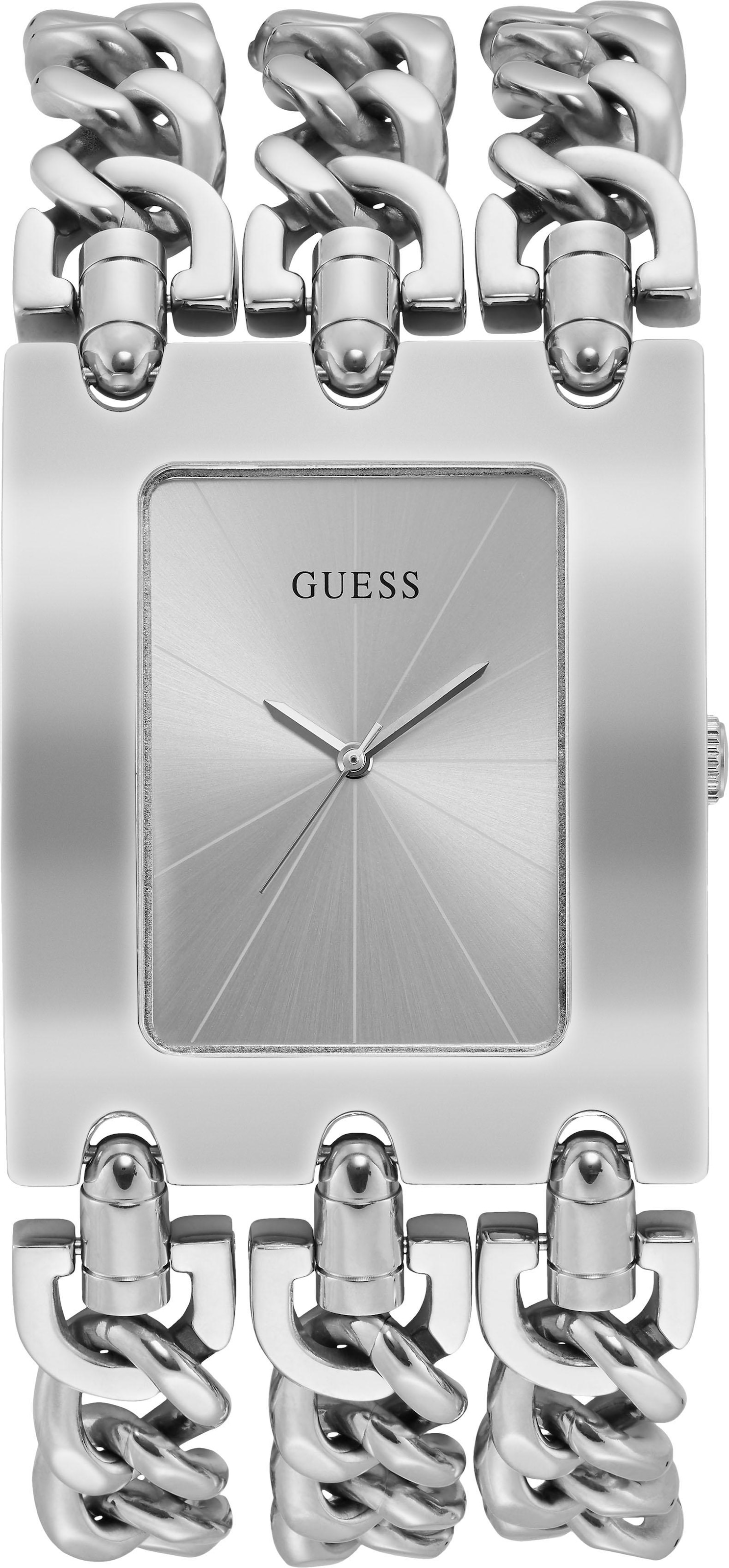 Guess Quarzuhr »HEAVY METAL«, Armbanduhr, Damenuhr, Armband Kettengliederung