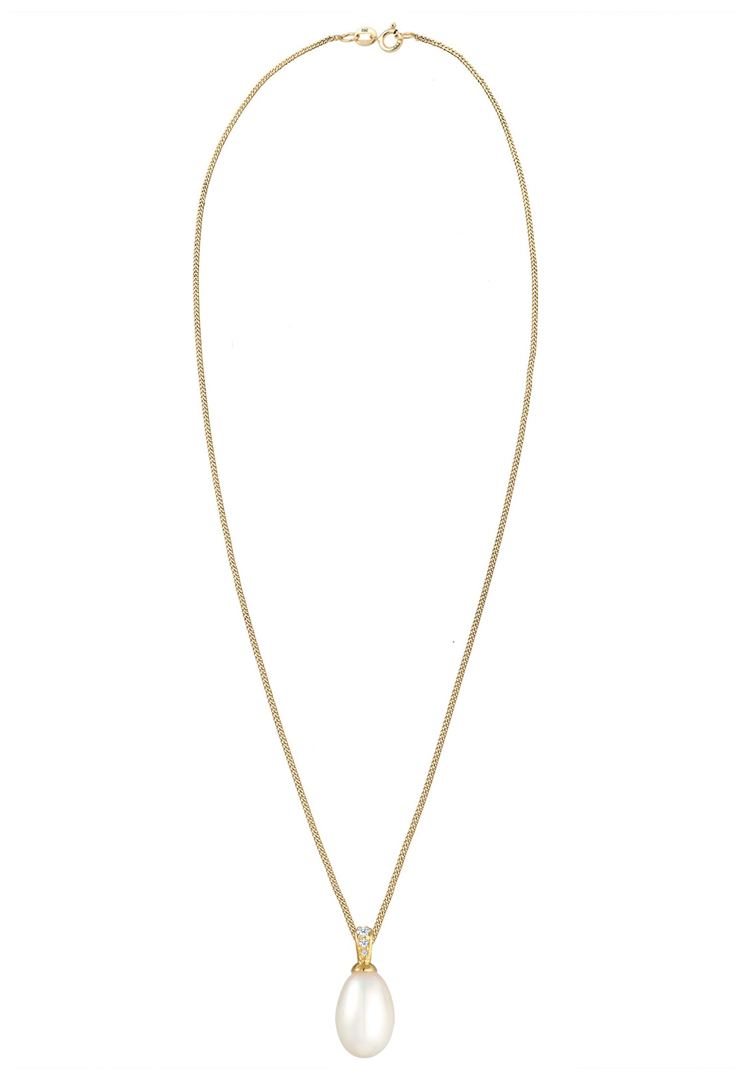 Elli DIAMONDS Silberkette »Halskette Süßwasserzuchtperle Diamant Brillantschliff (0.05 ct) 585 Gelbgold«