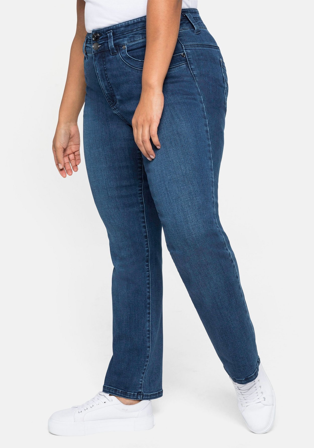 Sheego Gerade Jeans »Jeans MANUELA für eine schmale Taille und kräftige Oberschenkel«