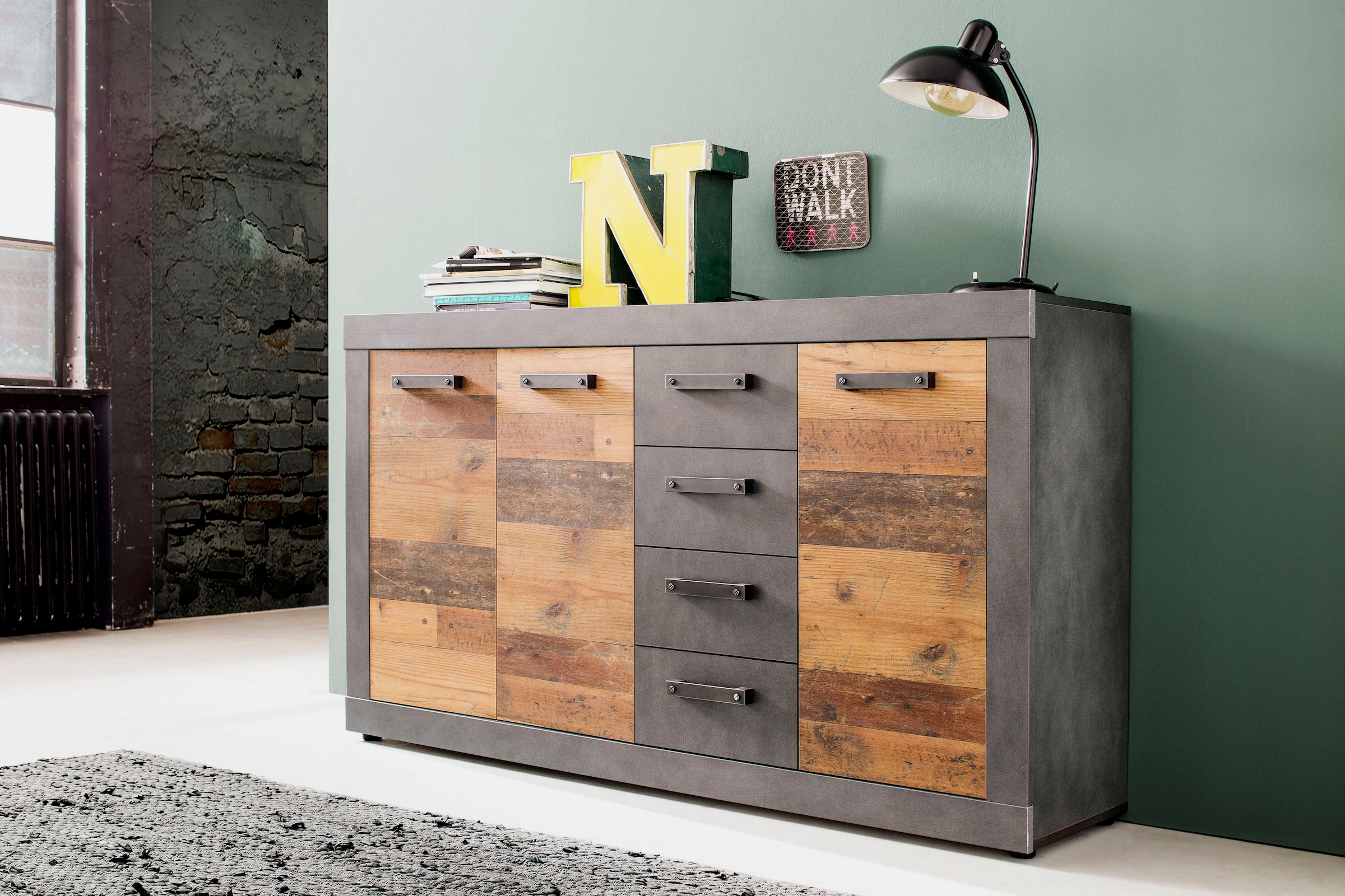 Home affaire Kommode »Ilana« Kommode mit 3 Türen & 4 Schubladen - (B/T/H) 151/37/86 cm