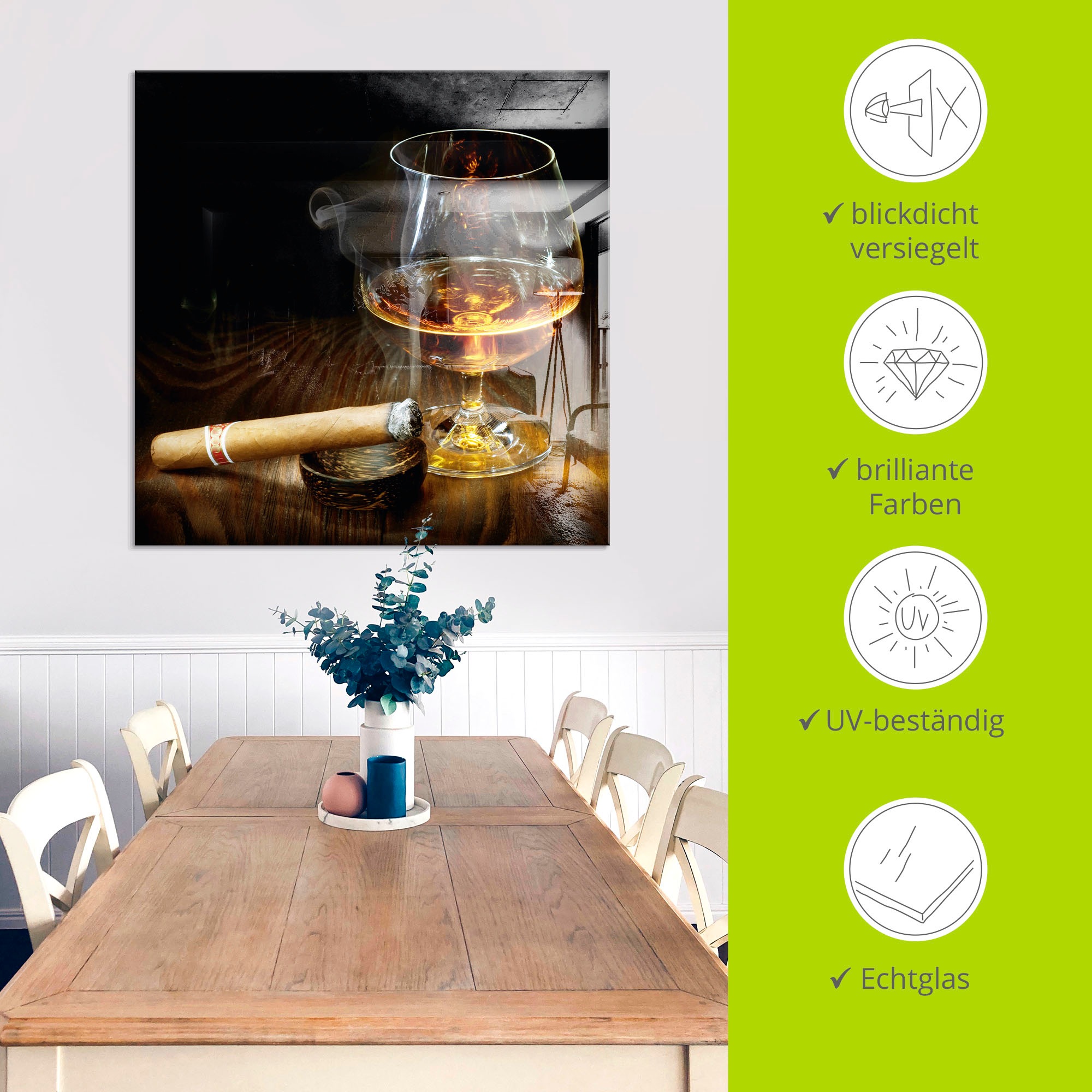 Artland Glasbild »Zigarre und Cognac«, Zigarren, (1 St.), in verschiedenen Größen