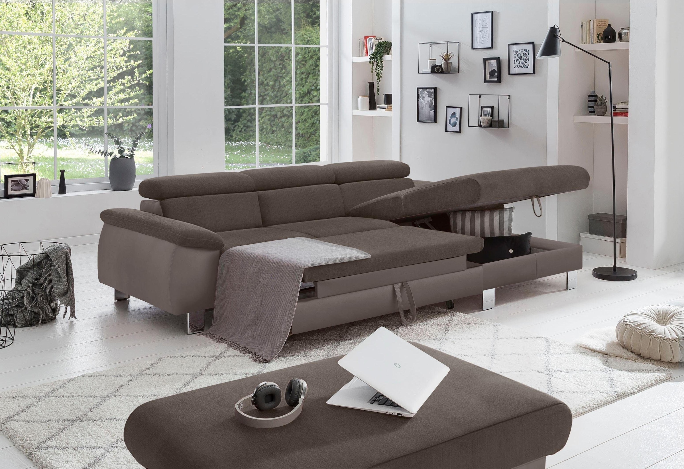 COTTA Polstergarnitur »Komaris L-Form«, (Set), Set bestehend aus: Ecksofa mit Kopfteilverstellung & Hocker