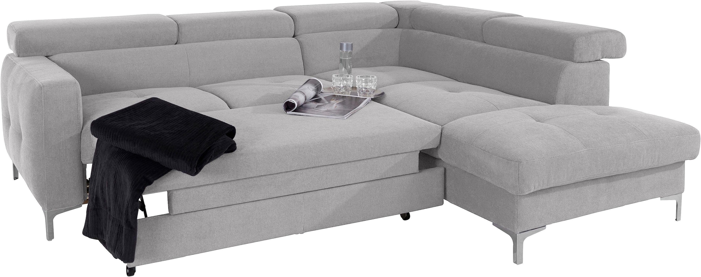 COTTA Polstergarnitur »Sammy L-Form«, (Set), Set bestehend aus: Ecksofa mit Kopfteilverstellung & Hocker