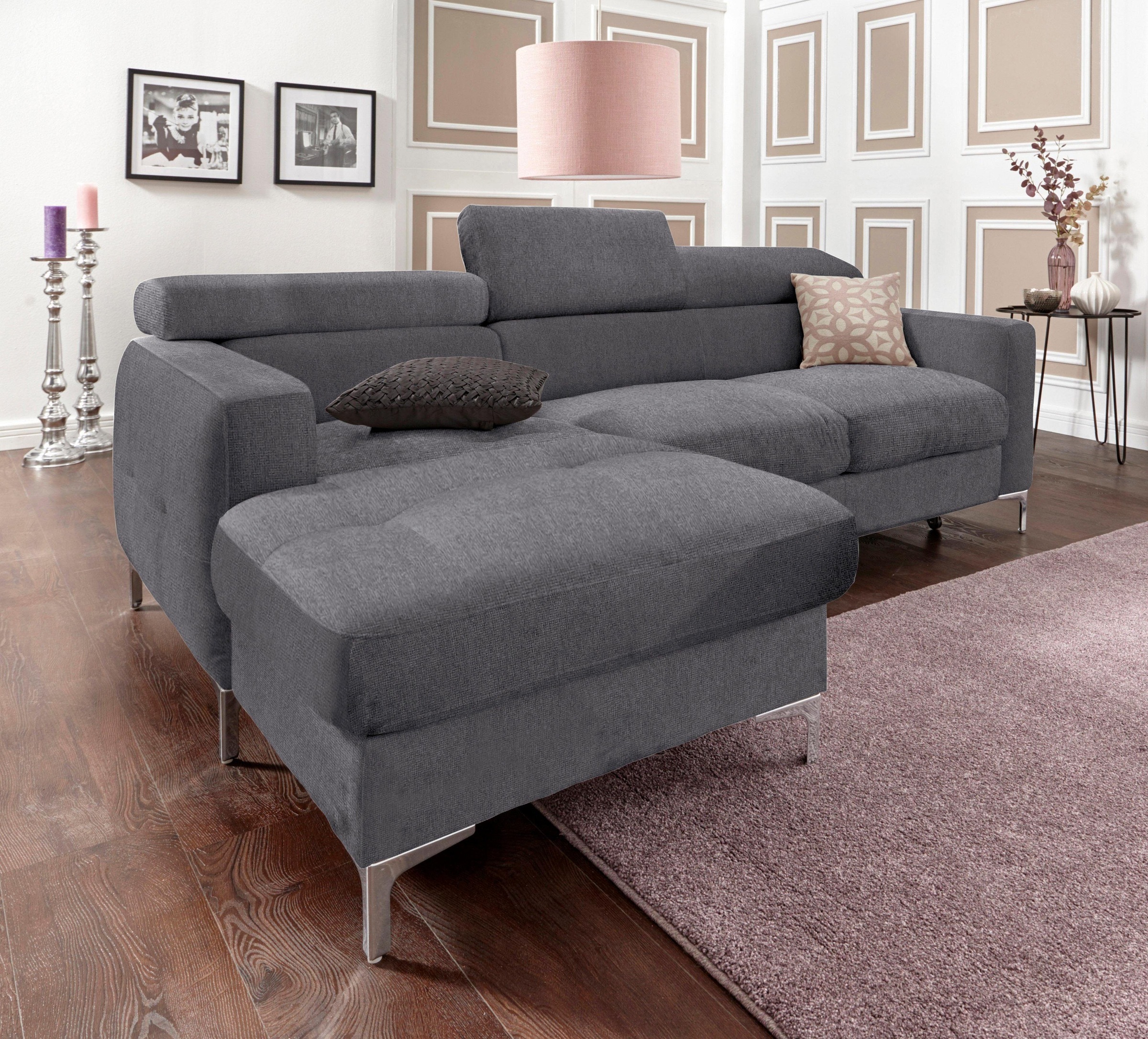 COTTA Polstergarnitur »Sammy L-Form«, (Set), Set bestehend aus: Ecksofa mit Kopfteilverstellung & Hocker