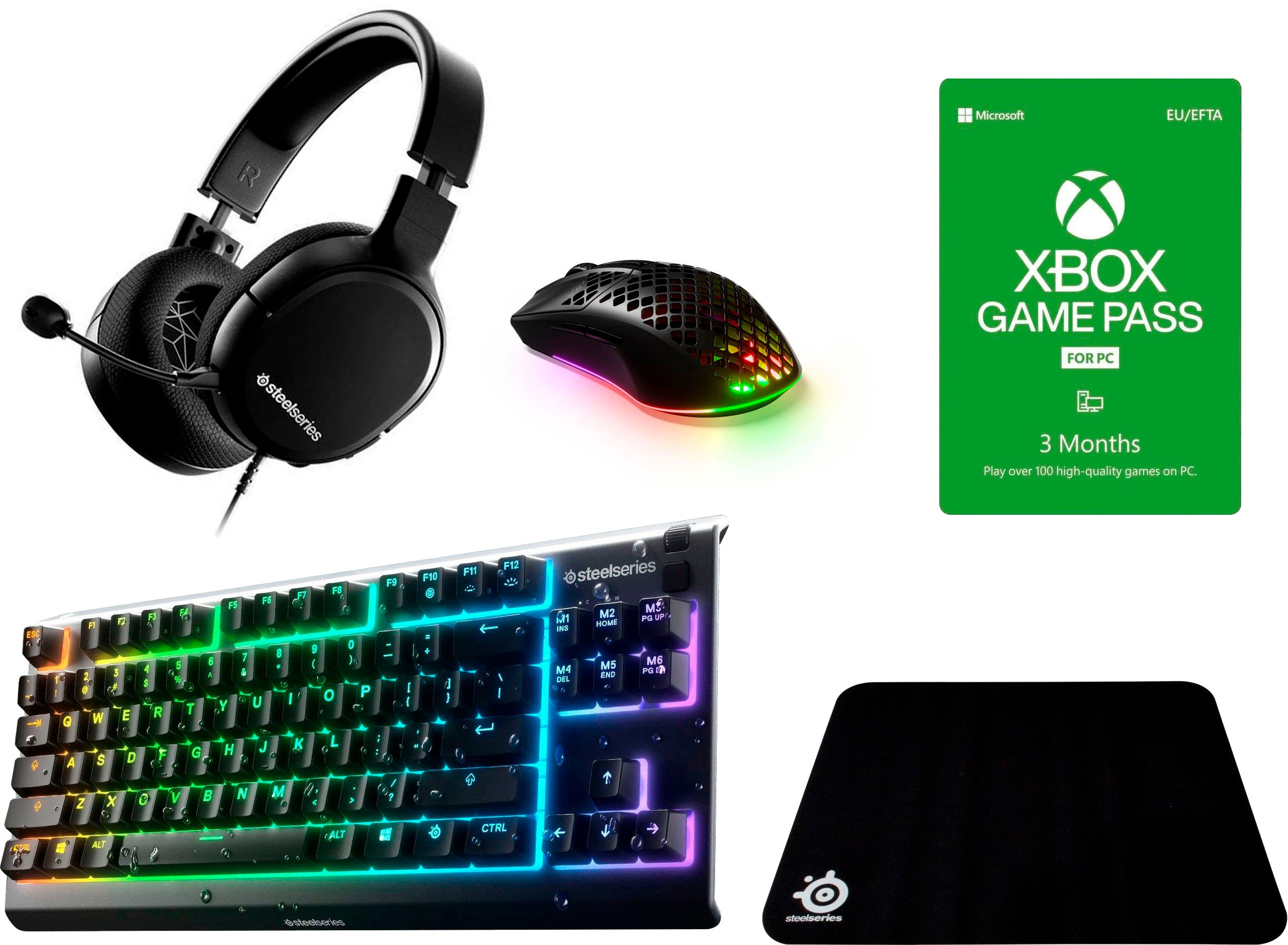 SteelSeries Maus »Aerox 3 Wireless + Arctis 1 + Apex 3 TKL + QCK medium + PC Game Pass« kaufen
