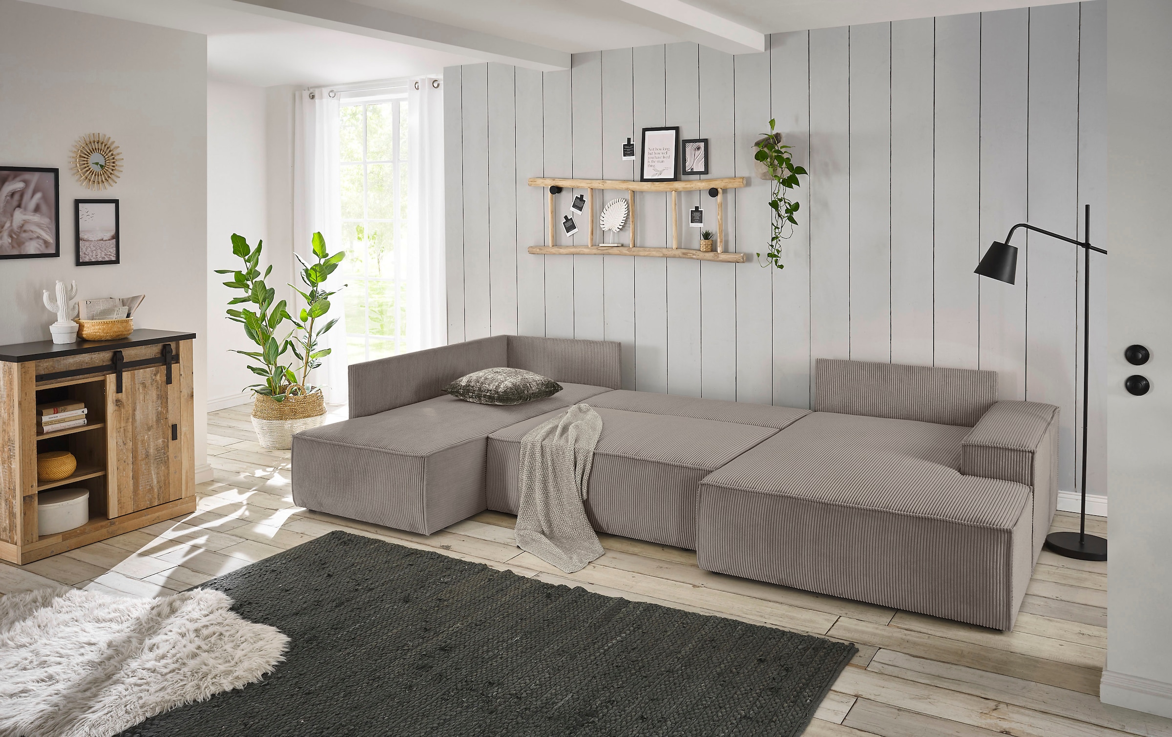 Home affaire Wohnlandschaft »SHERWOOD U-Form, 329 cm - OTTO. Verlässliche Qualität.« Schlaffunktion m. Bettkasten (194x139 cm), Cord, Vintage, Samtvelours