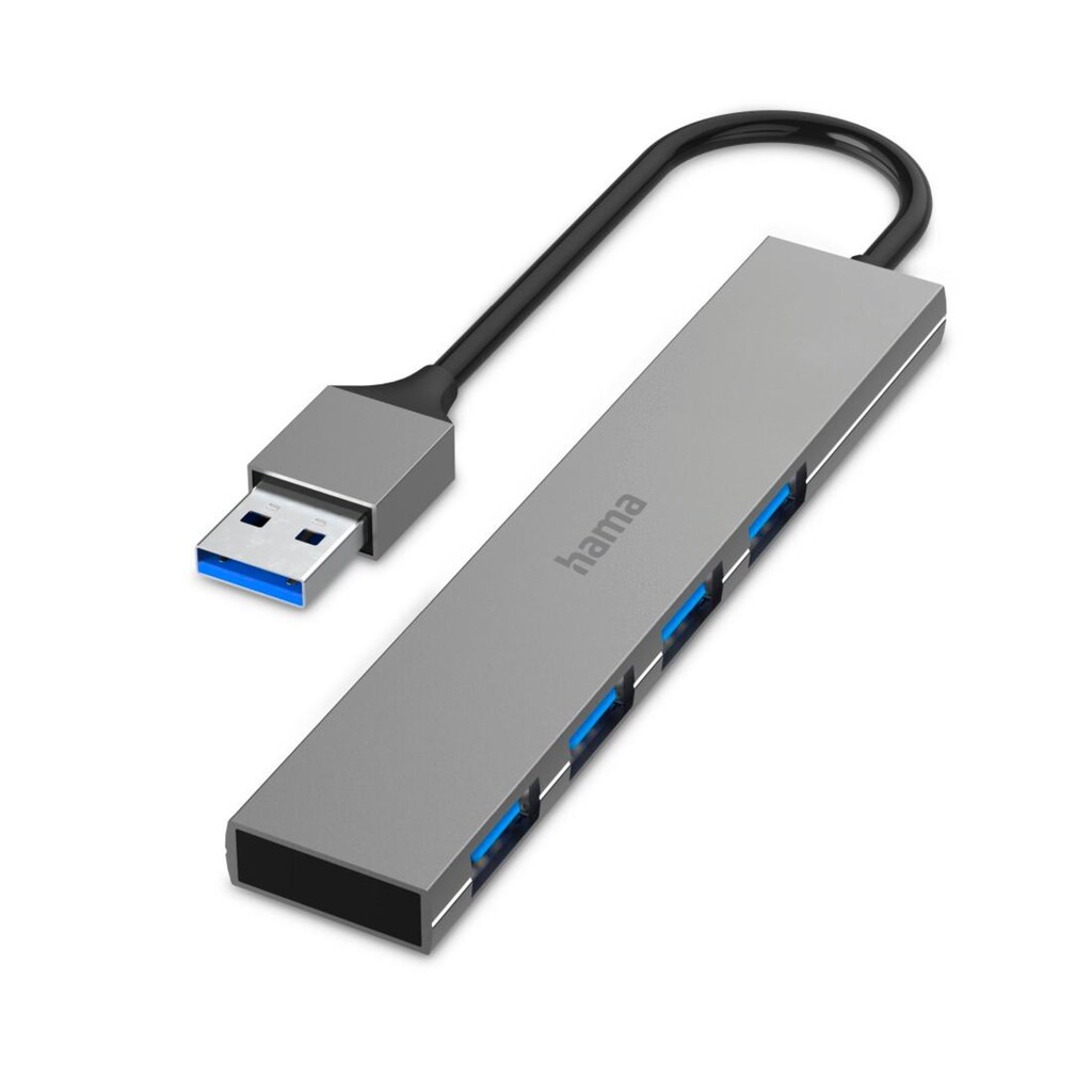 Hama USB-Adapter »USB-Hub, 4 Ports, USB 3.0, 5 Gbit/s, Alu, Ultra Slim USB-Hub«, USB 3.0 Typ A zu USB 3.0 Typ A, 15 cm