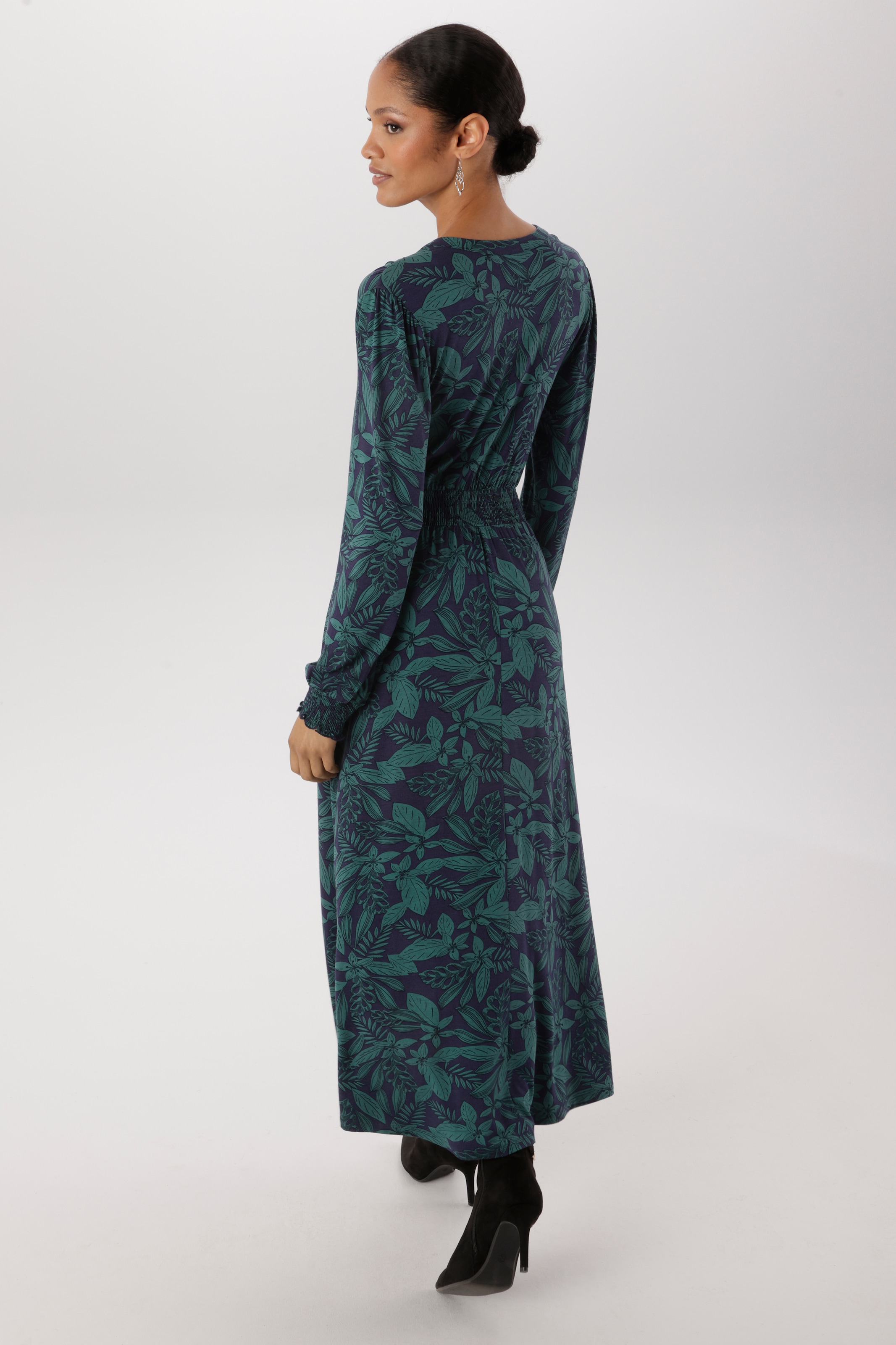 Aniston SELECTED Midikleid mit Smok-Details und fantasievollem Bläterdruck - NEUE KOLLEKTION