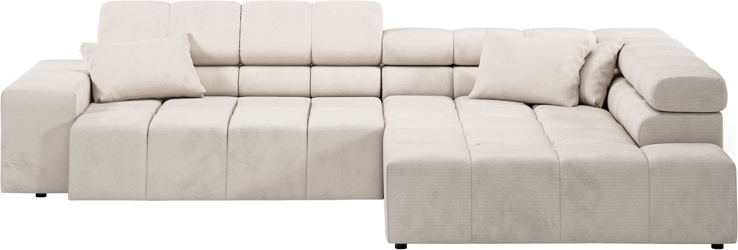 INOSIGN Ecksofa »Ancona incl. Kopfteilverstellung, Zierkissen Breite 319cm, L-Form«, wahlweise motorische Sitztiefenverstellung, auch in Cord + Easy Care