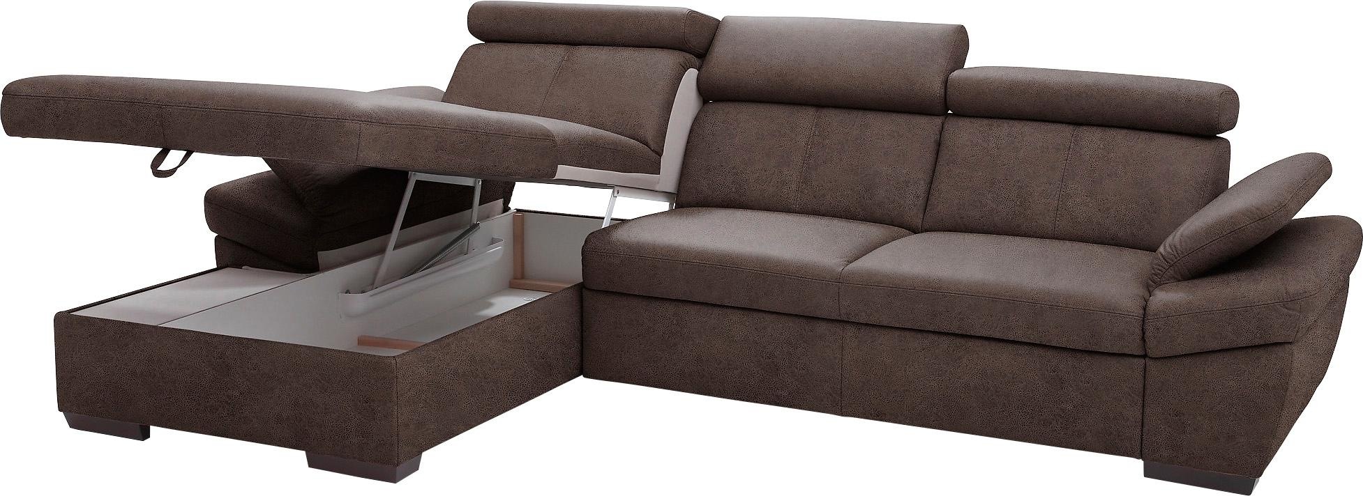 exxpo - sofa fashion Ecksofa »Salerno, klassisch modernes Funktionssofa, hoher Sitzkomfort, L-Form« inkl. Kopf- und Armteilverstellung, wahlweise mit Bettfunktion
