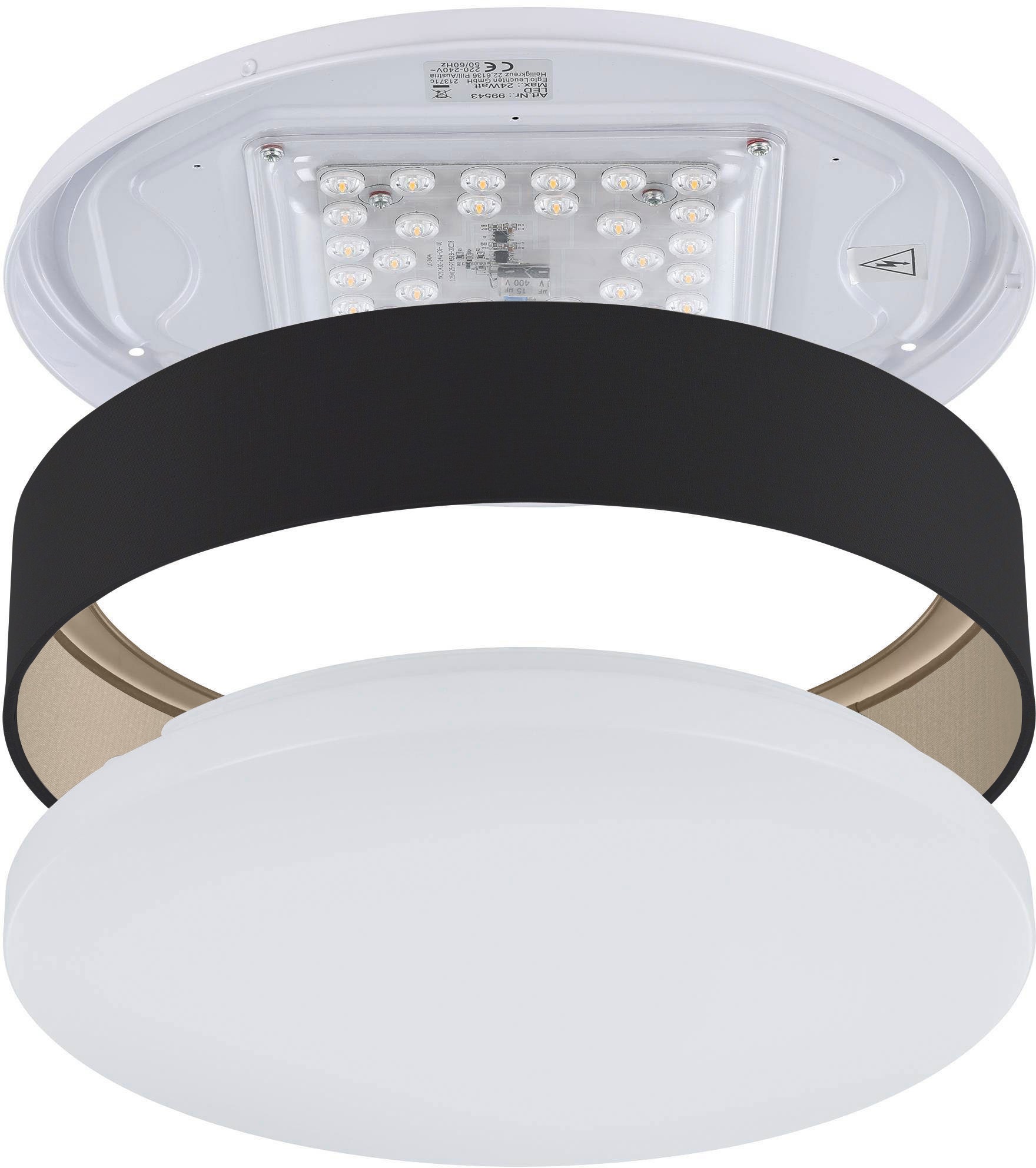 Leonique LED Deckenleuchte »Juria«, 1 flammig, Leuchtmittel LED-Modul | LED fest integriert, Deckenlampe Ø38 x H9 cm mit Textil-/Stoffschirm, CCT, Fernbedienung