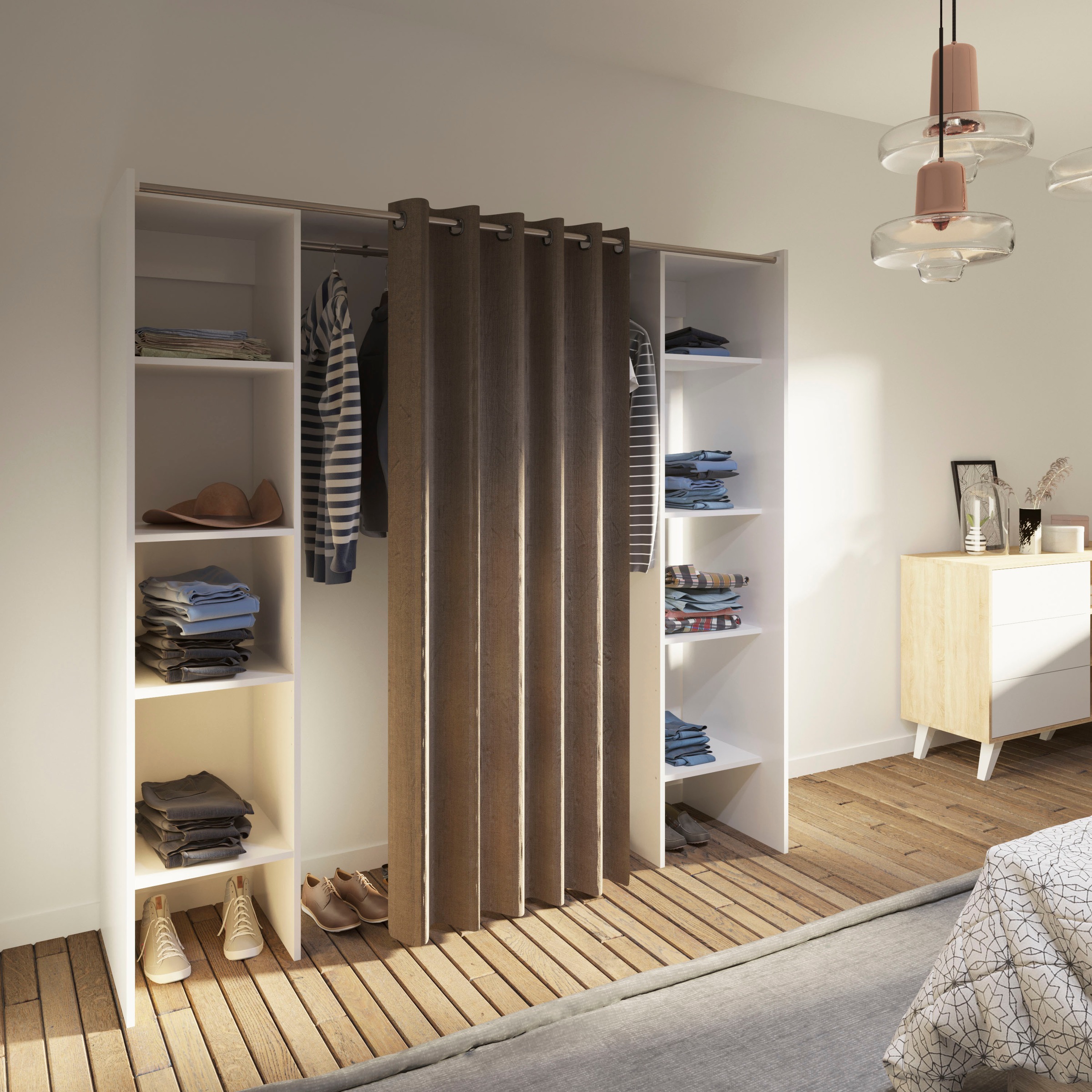 TemaHome Garderobenschrank »TOM«, Schrank mit Vorhang, ausziehbar auf Breite 185,3 cm