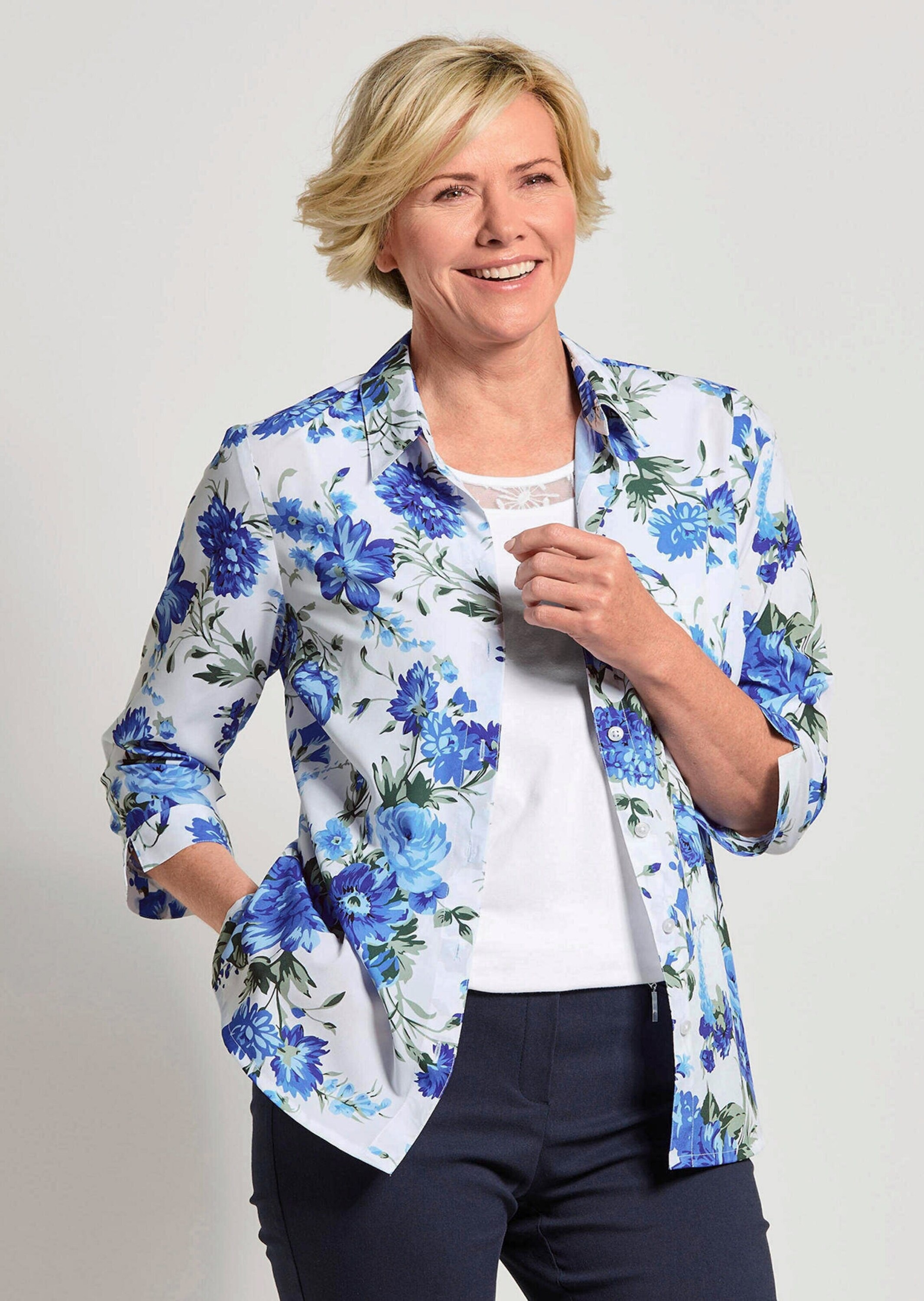 GOLDNER Klassische Bluse »Hemdbluse mit Spitzenshirt« Spitzeneinsatz