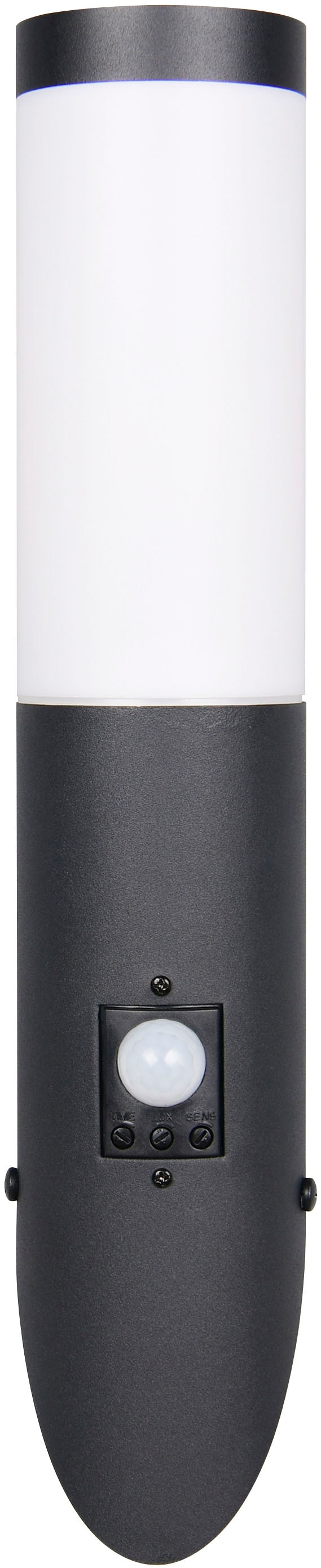 TRIO Leuchten Außen-Wandleuchte »TRIOTO, Outdoor Wandlampe Edelstahl, Wandfackel exkl 1x E27 max 25W« E27 1 Stk. warmweiß - kaltweiß röhrenförmige Hauswand Beleuchtung, Bewegungsmelder, IP44 39cm hoch