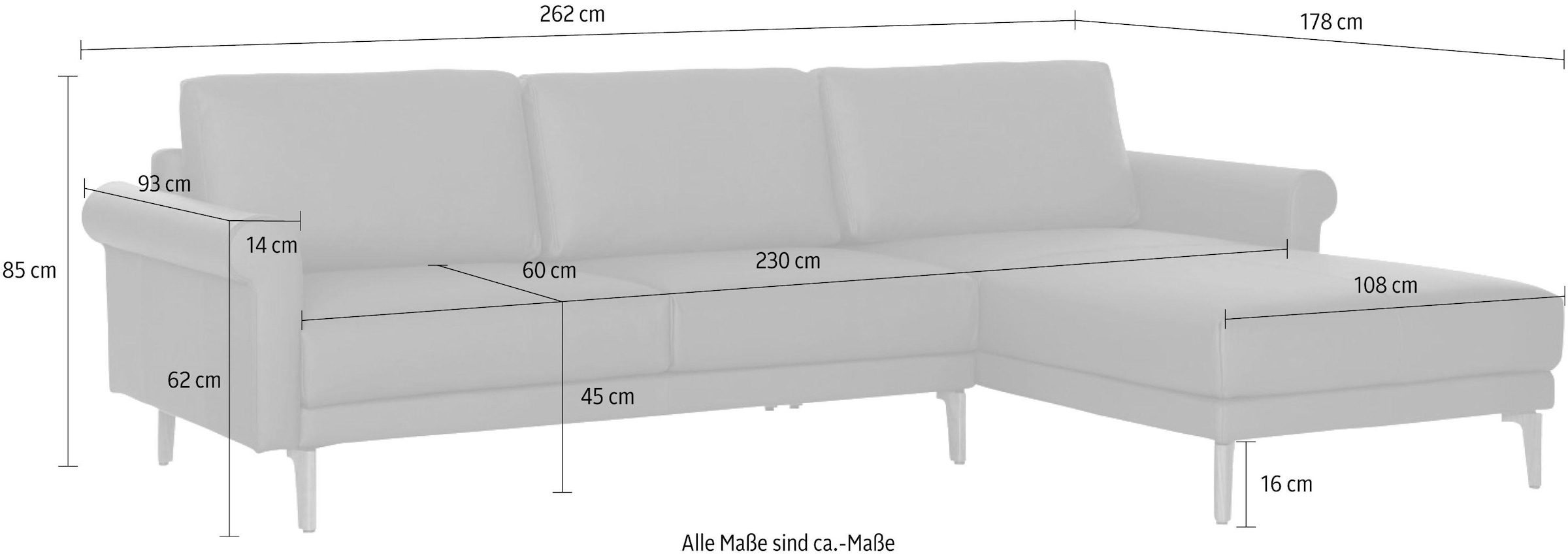 »hs.450«, Ecksofa Schnecke 262 hülsta Armlehne Landhaus, auf Fuß modern bestellen cm, sofa Nussbaum Breite Raten