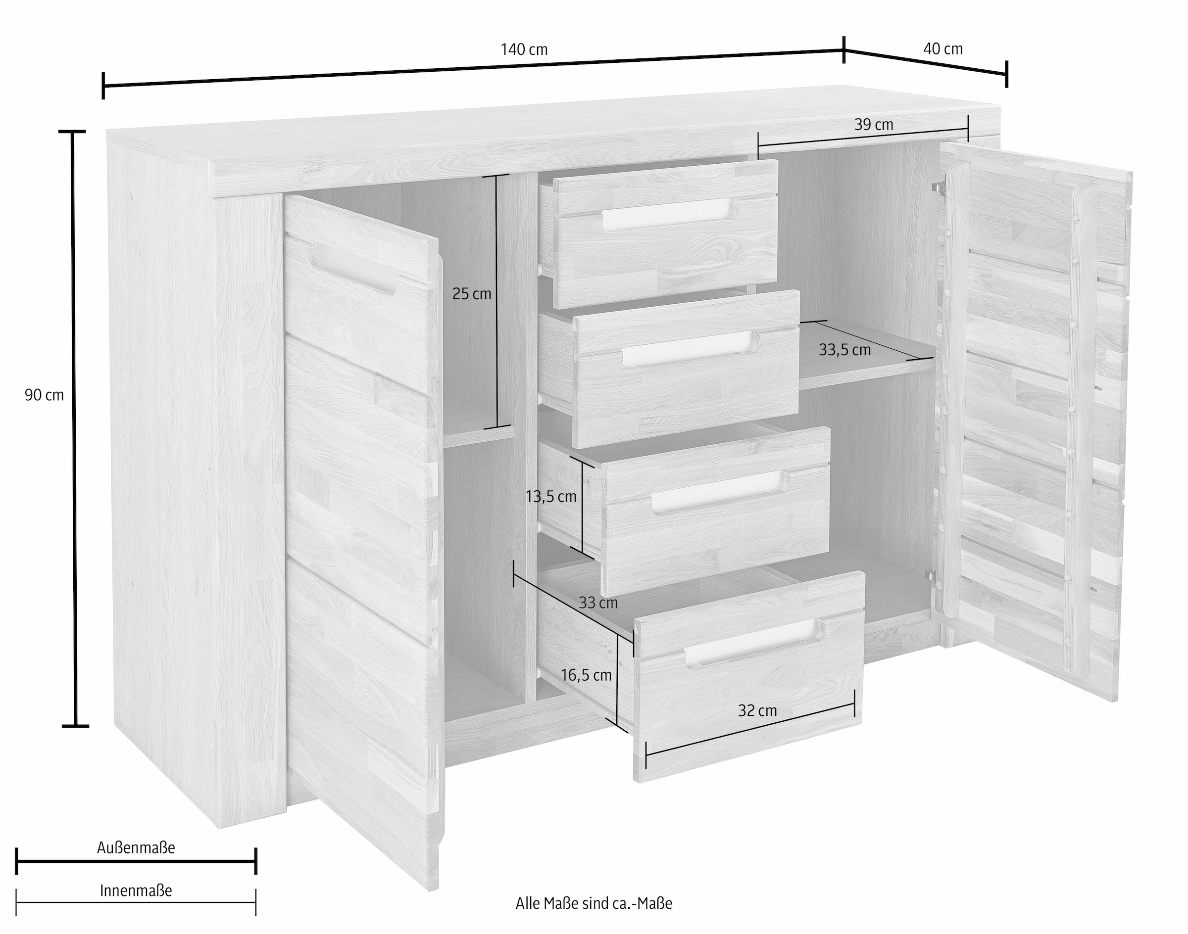 Home affaire Sideboard »Kolding«, Breite 140 cm mit 4 Schubkästen