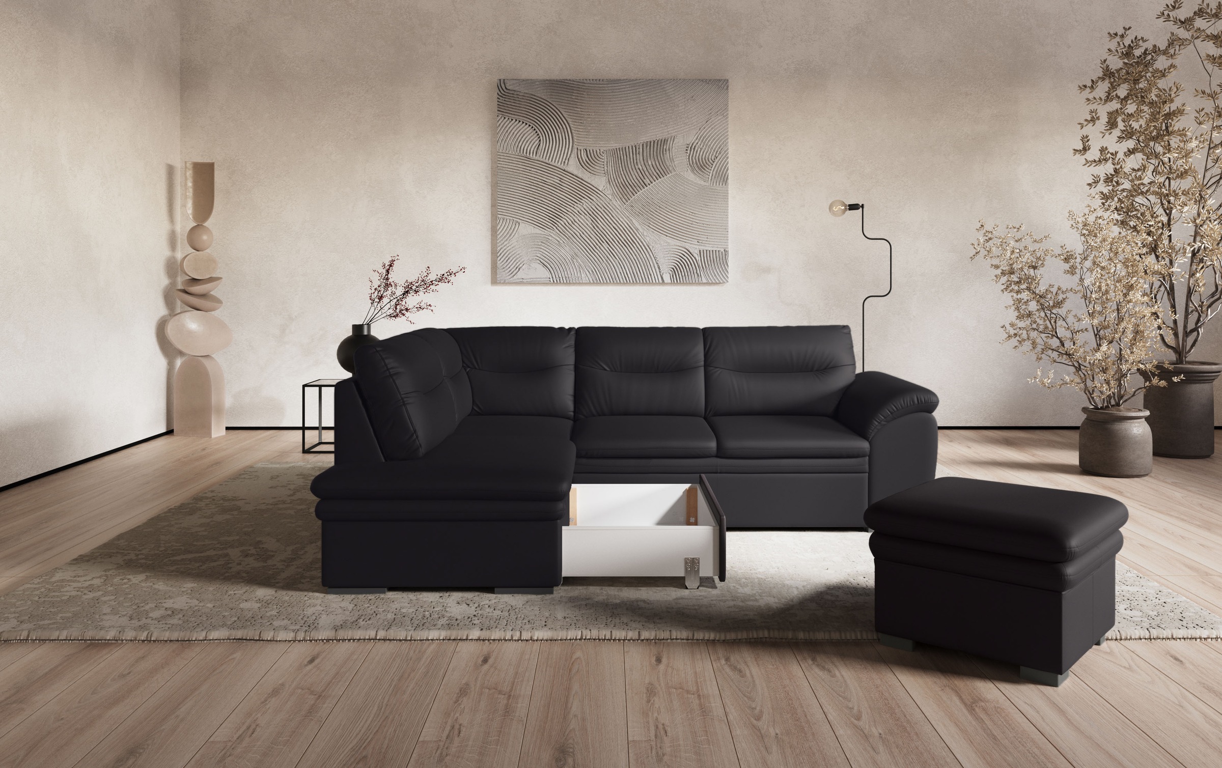 COTTA Ecksofa »Leandra L-Form«, wahlweise mit Bettfunktion & Bettkasten