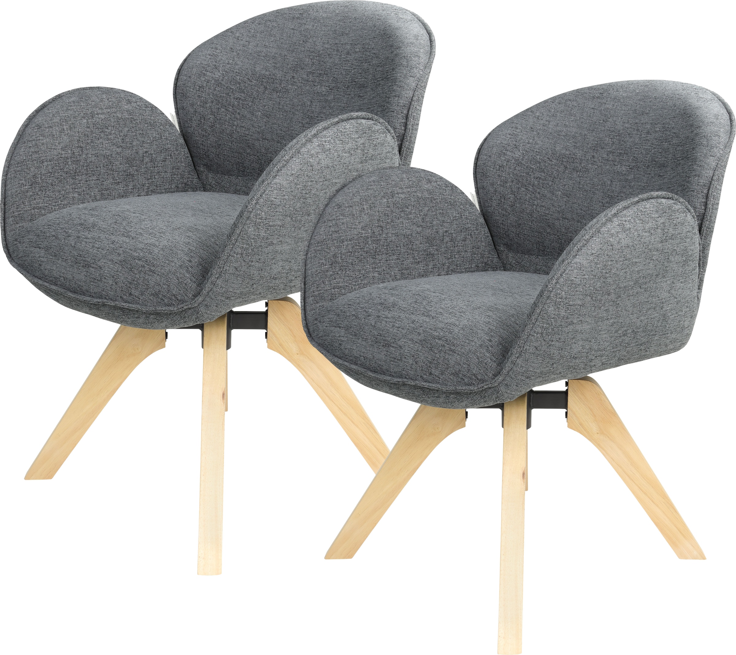 TOM TAILOR HOME Armlehnstuhl »WINGS ARMCHAIR«, (Set), 2 St., Chenille, mit Armlehnen, drehbar, Rückholfunktion, Massivholzgestell