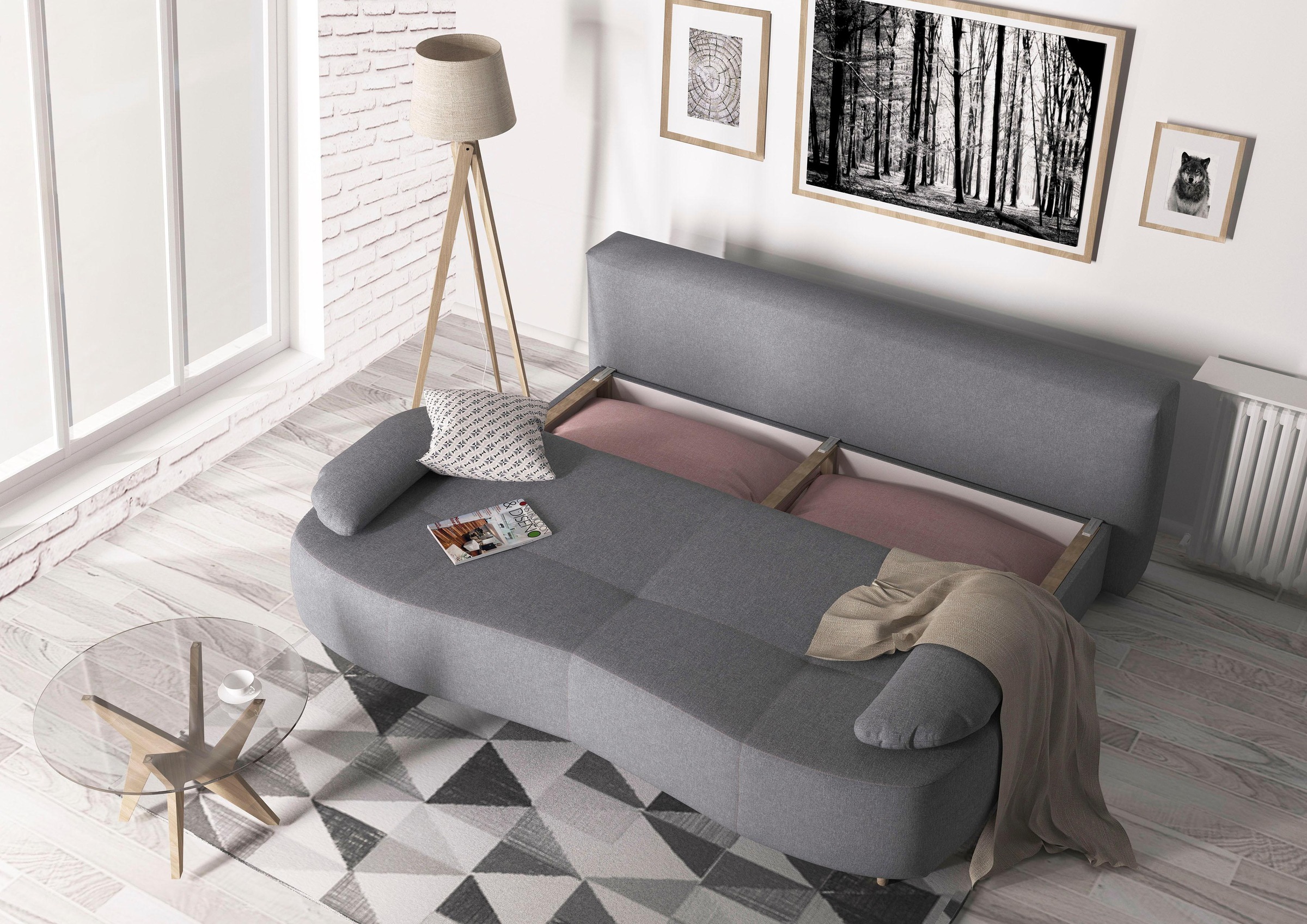 Home affaire Schlafsofa »Alina«, mit Bettfunktion und Bettkasten, Federkern, losen Kissen