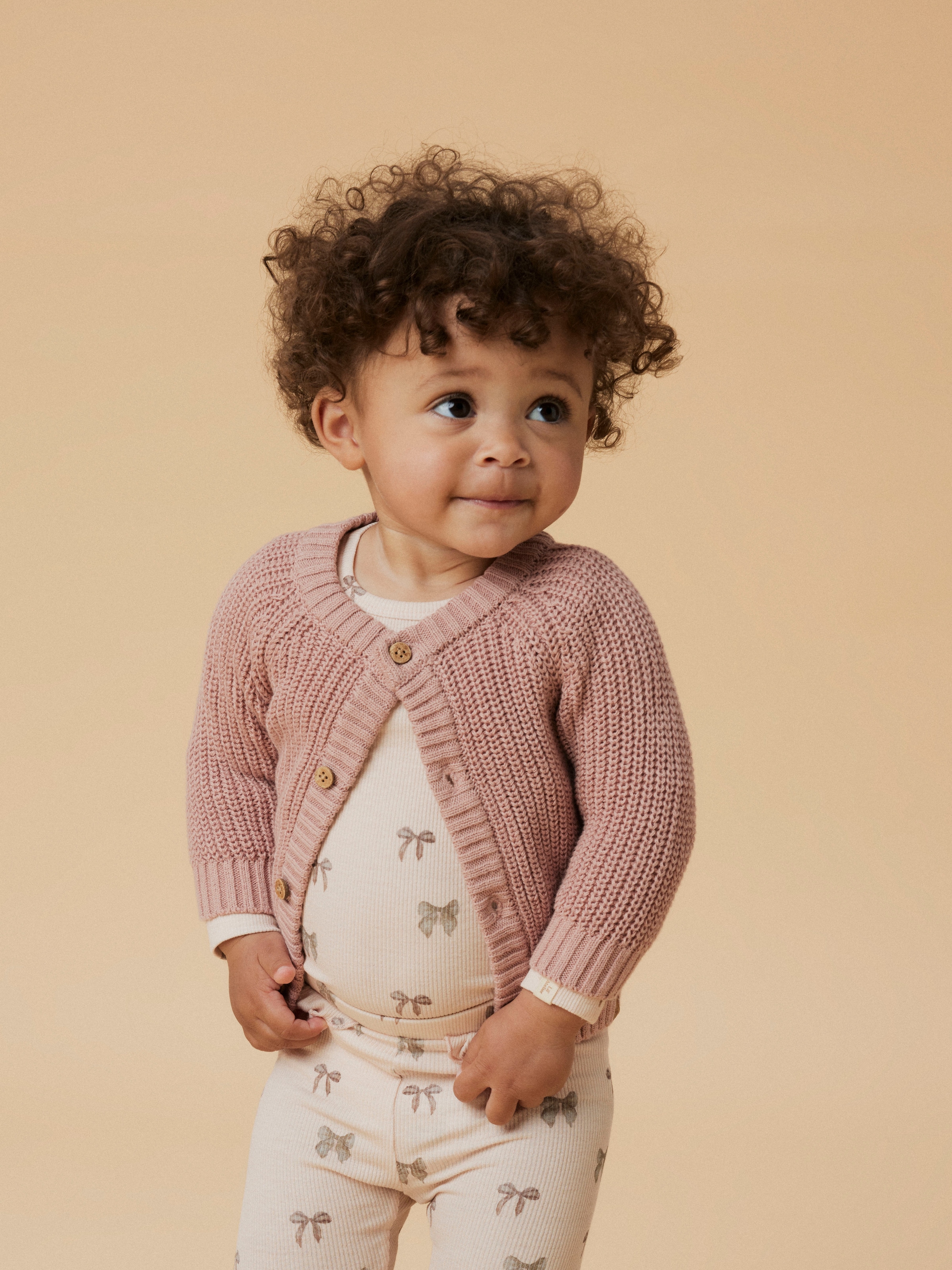 Lil' Atelier Strickjacke »NBNEMLEN LS KNIT CARD LIL NOOS« weiche Baumwolle, Rippstrick