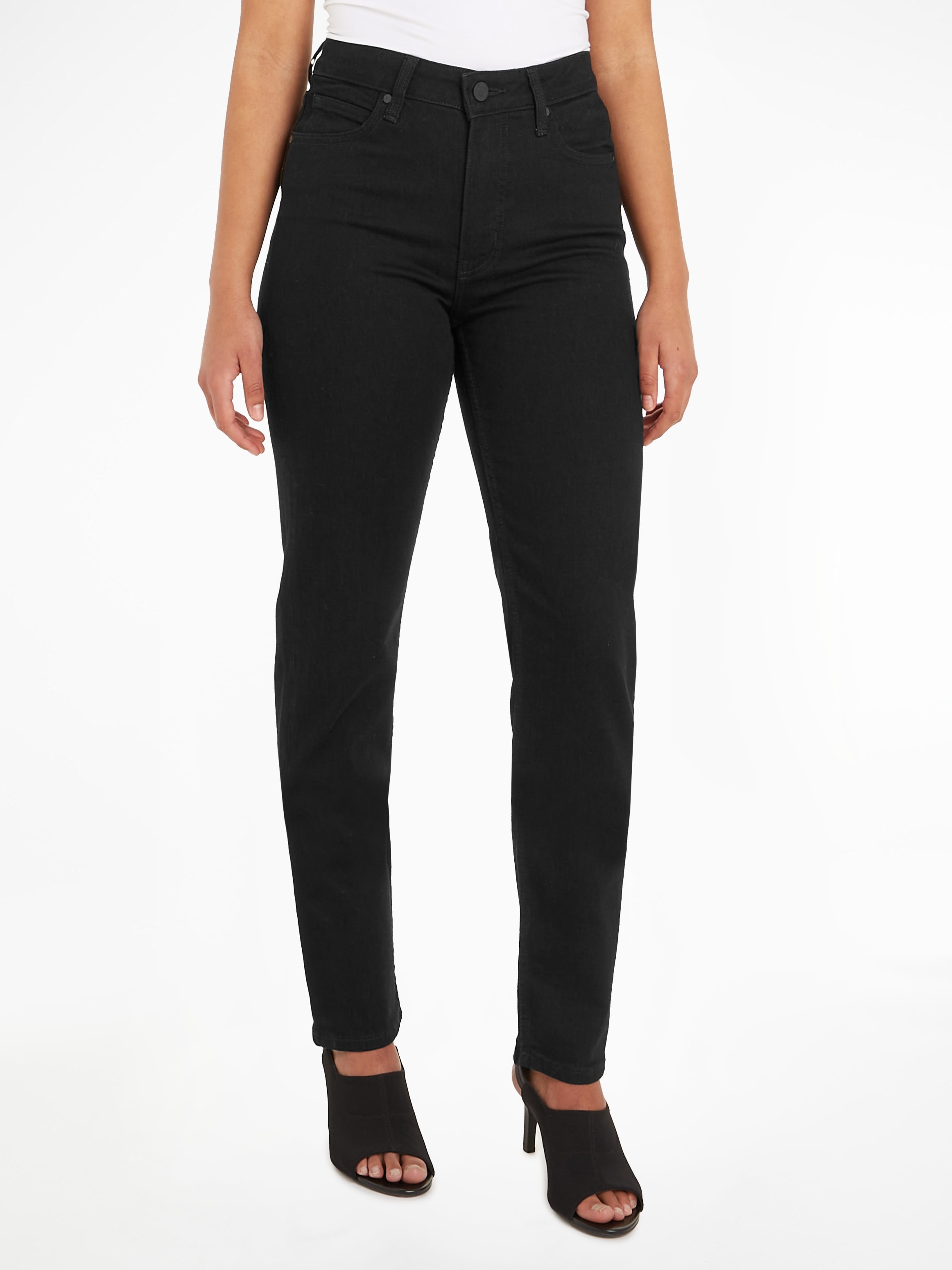 Slim-fit-Jeans »MR SLIM - SOFT BLACK«, mit Leder-Brandlabel am hinteren Bundabschluss