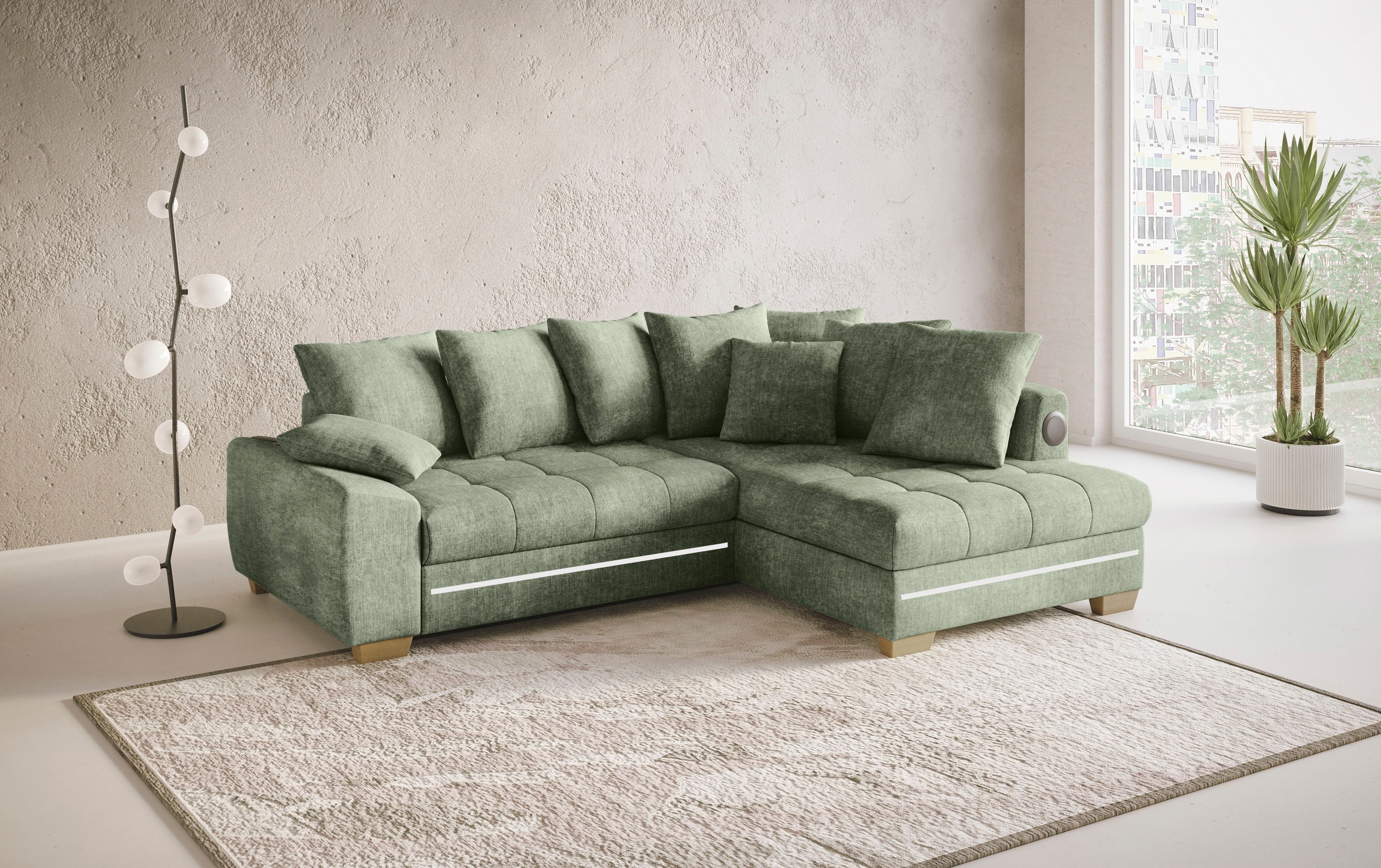 Mr. Couch Ecksofa »Nikita II, L-Form«, mit Kaltschaum, RGB-LED, Soundsystem, wahlweise mit Bett, Bettkasten