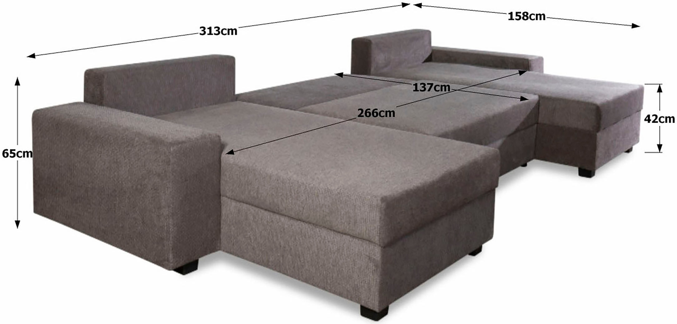 OTTO home Wohnlandschaft »Alexa U-Form, B: 313 cm« Bettfunktion, Bettkasten & 4 Zierkissen, Federkern