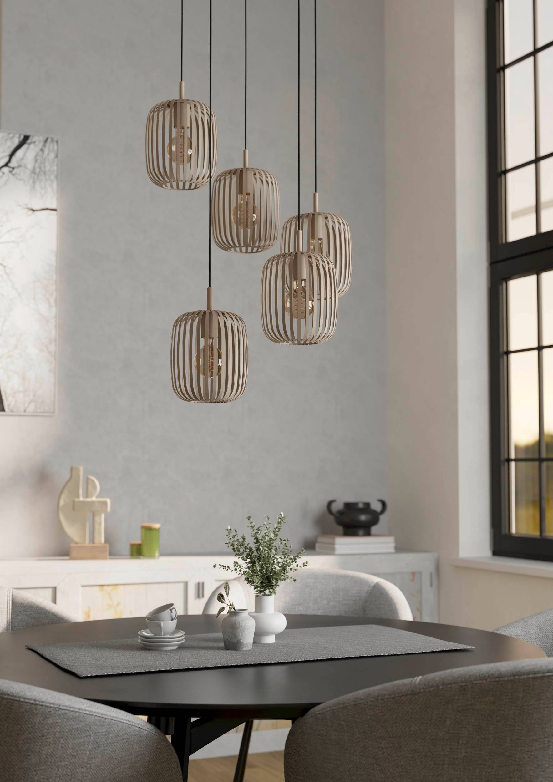EGLO Pendelleuchte »Hängeleuchte ROMAZZINA, exkl. E27, Stahl in sandfarben, Pendellampe« E27 Esszimmerlampe, 200x50cm, 1-flammig, modern, minimalistisch, Rondell