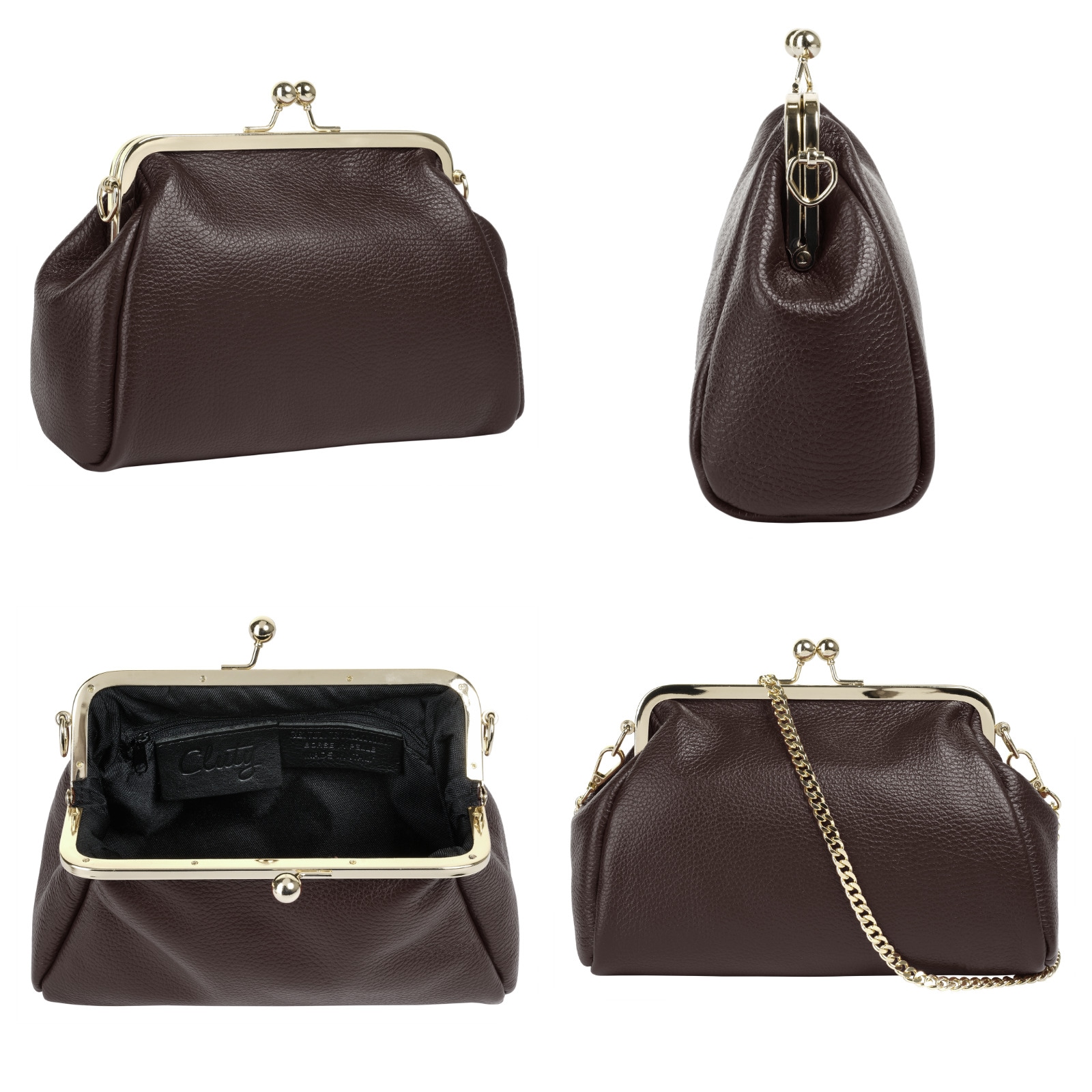 Cluty Abendtasche, echt Leder, Made in Italy