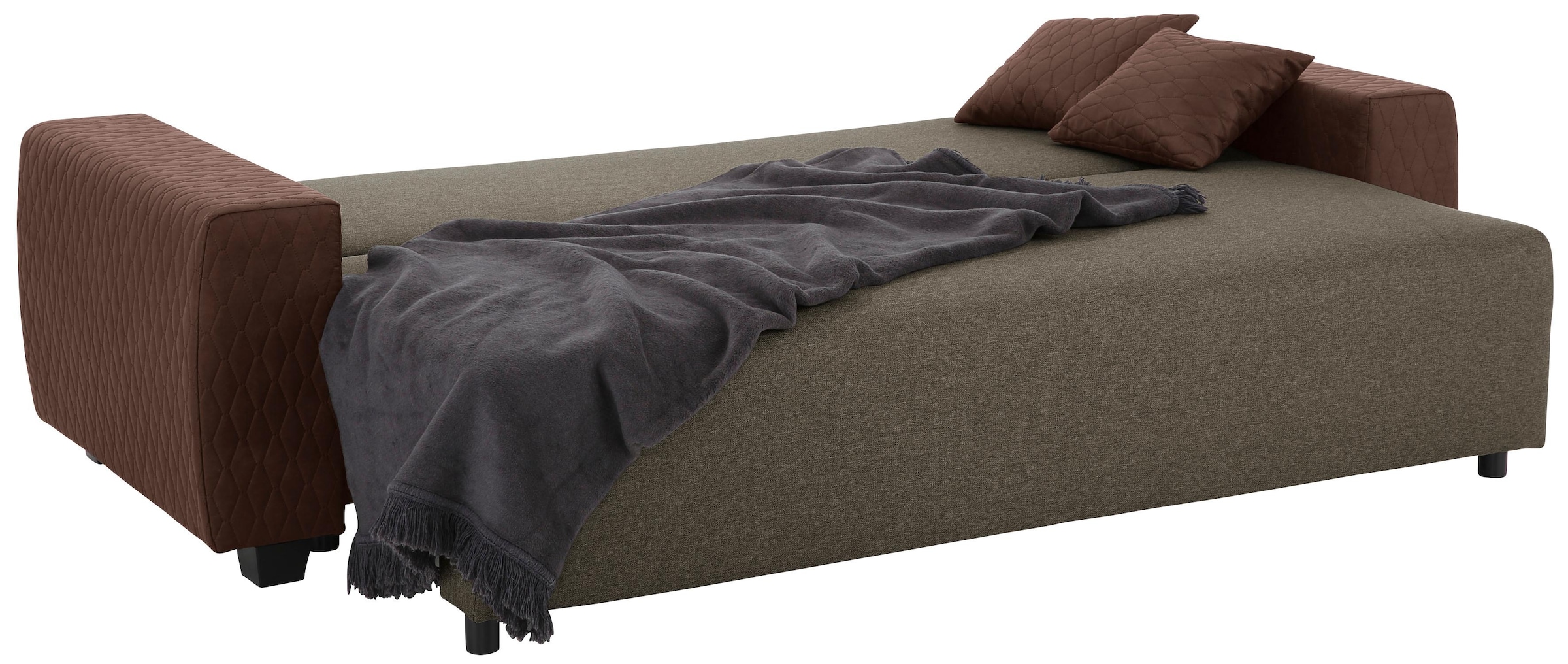 Home affaire Schlafsofa »Bella, B: 241 cm, Liegefl. 142x194 cm«, mit Bettfunktion, Bettkasten & 2 Zierkissen, Federkern