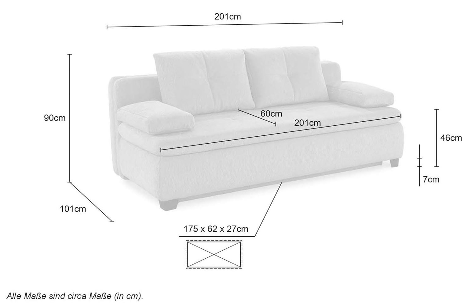 Jockenhöfer Gruppe Schlafsofa »Balu, B: 201 cm, Liegefl. 151x201 cm, Dauerschläfer« mit Bettfunktion, Bettkasten & einfachen Hub-Schwenkbeschlag