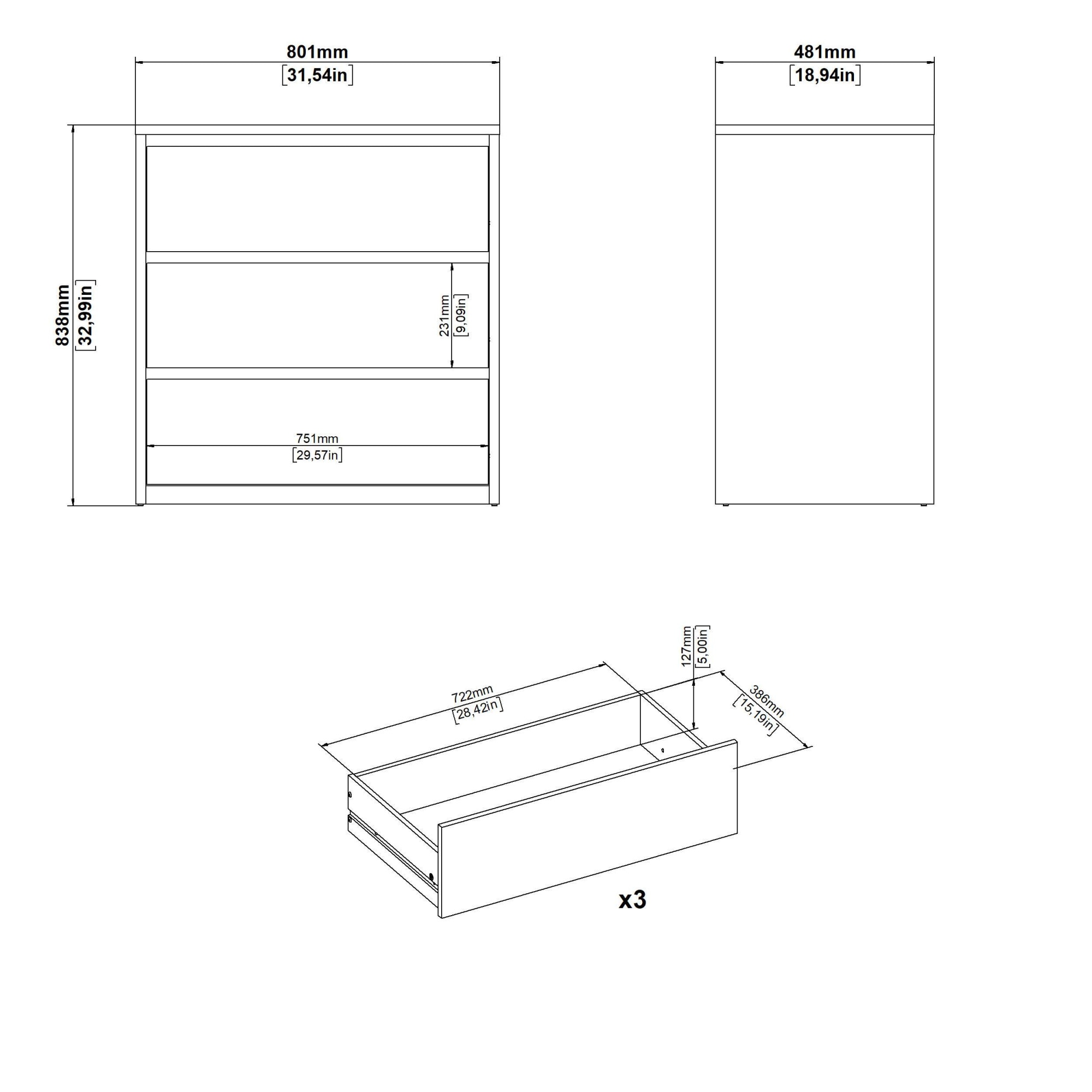 Home affaire Kommode »Next Sideboard mit 3 grifflosen Schubladen« 3 geräumige Schubladen für übersichtliche Aufbewahrung