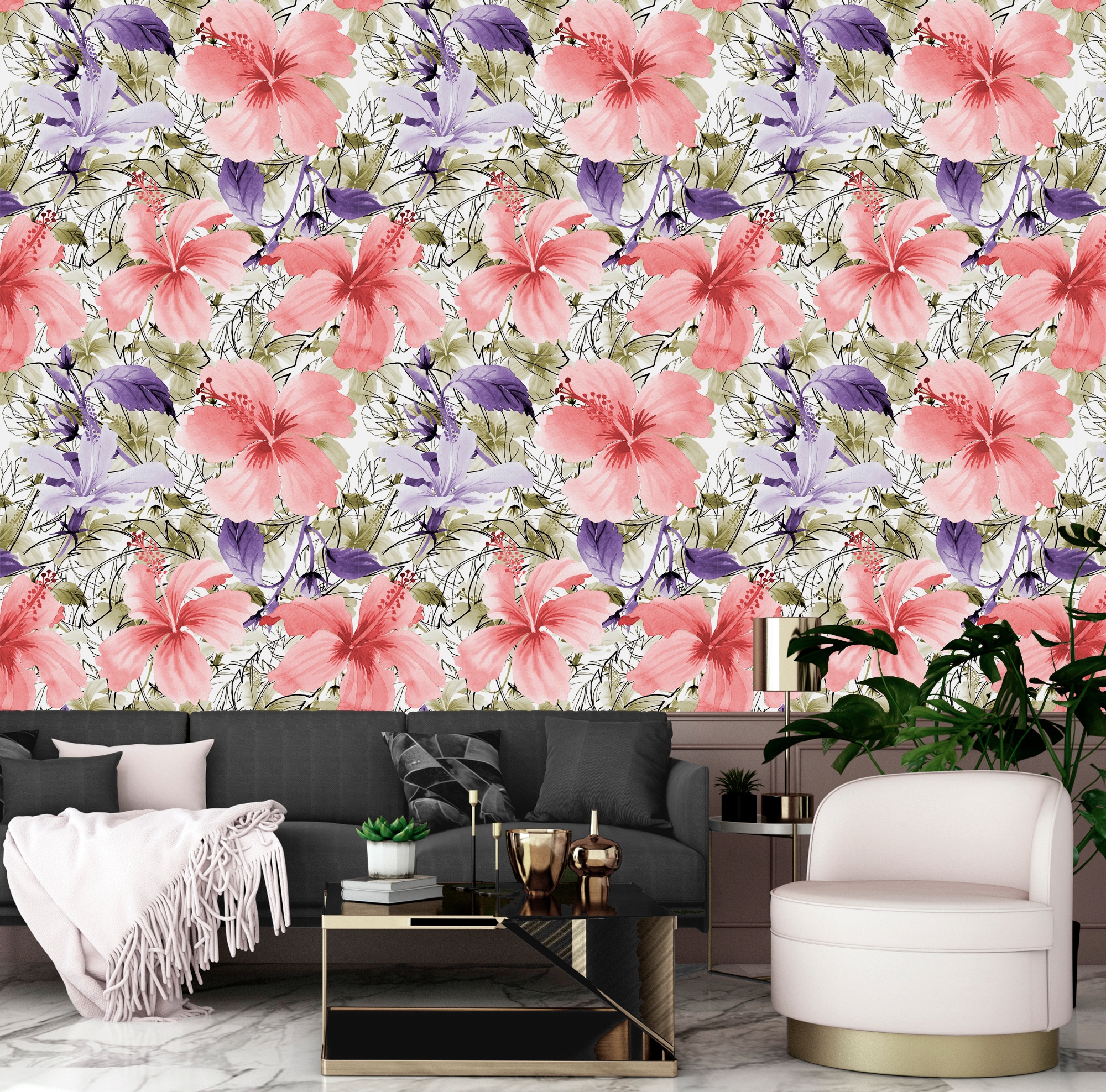 queence Vinyltapete »Bathia«, bedruckt-Motiv-botanisch-floral-gemustert-natürlich, 90x250cm, selbstklebend, kinderleichte Anbringung, Sticker