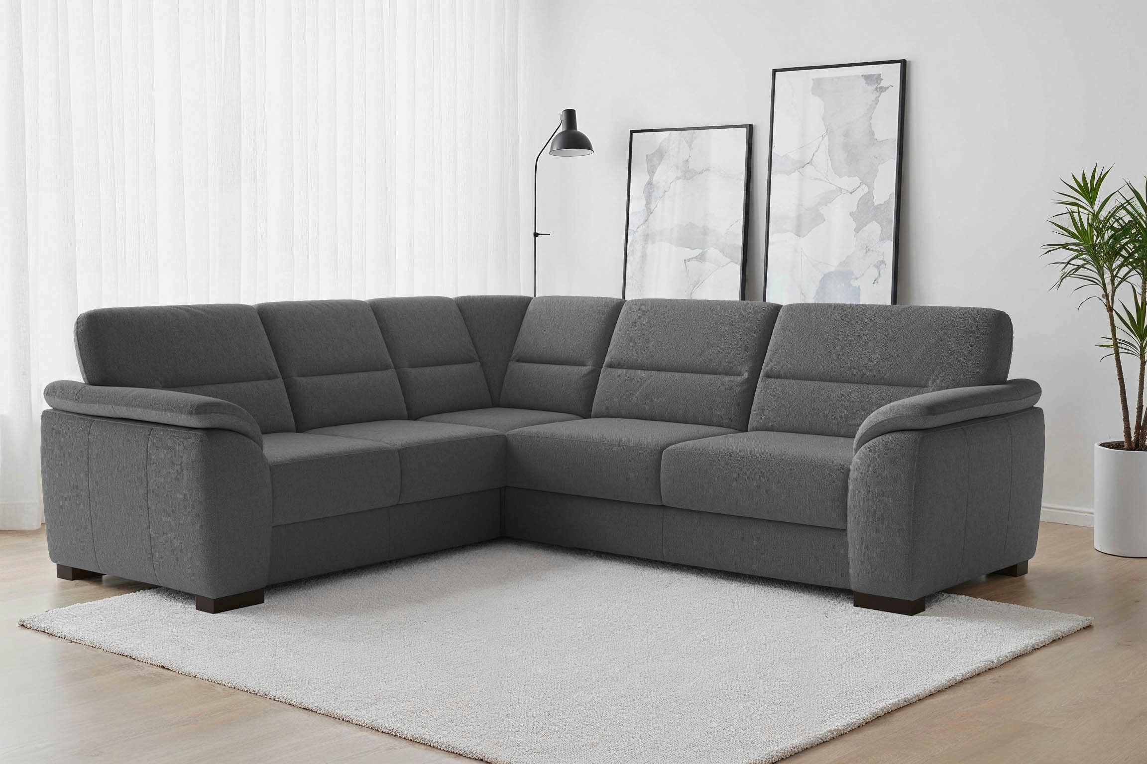 sit&more Ecksofa "Montego L-Form, B: 256 cm, große Stoffauswahl, Komfortsitzhöhe 46 cm" optional Schlaffunktion und Schubkasten mit Stauraum