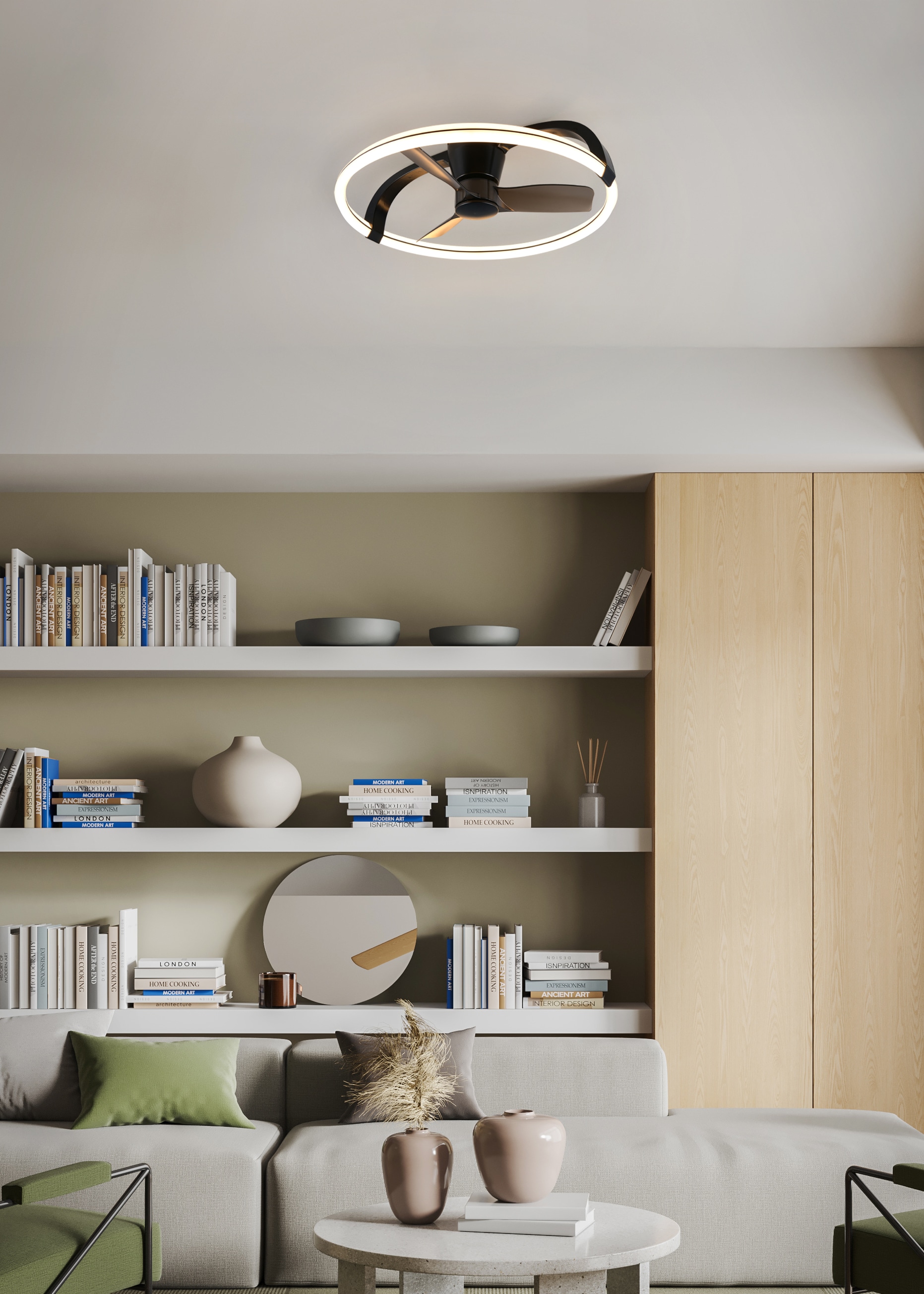 REALITY Leuchten LED Deckenleuchte »STOCKHOLM mit Ventilator, Deckenventilator mit Licht inklFernbedienung« LED-Board 1 Stk. warmweiß - kaltweiß 6 Geschwindigkeiten Timer Vor- & Rücklauf LED dimmbar CCT Nachtlicht