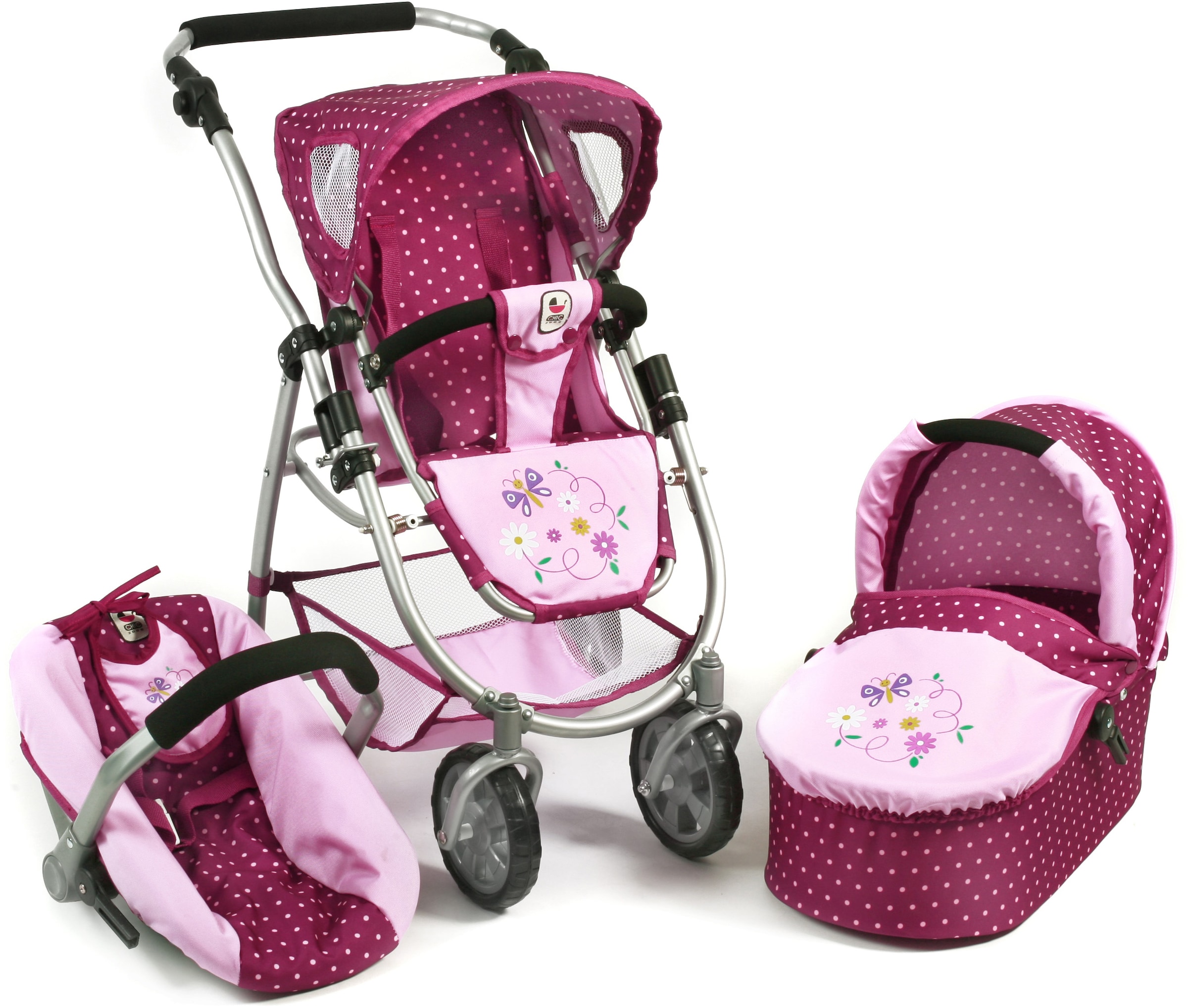 CHIC2000 Kombi-Puppenwagen »Emotion All In 3in1, Brombeere«, inkl. Babywanne, Babyschale und Sportwagenaufsatz