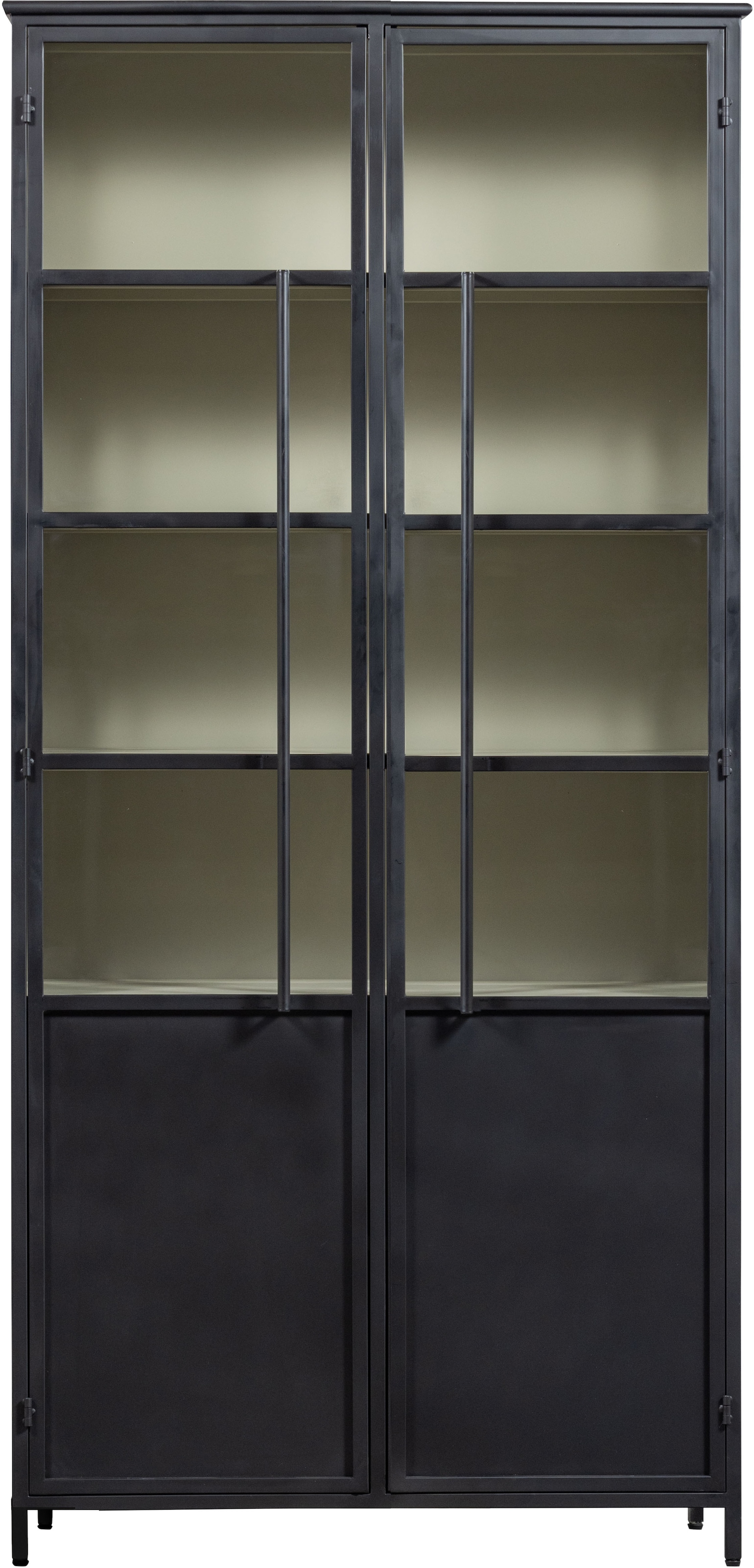 WOOOD Vitrine »Exhibit Glasvitrine aus Metall, B/T/H: 99/44/170 cm« Die Vitrine Exhibit aus mattem Metall hat 5 stabile Einlegeböden.