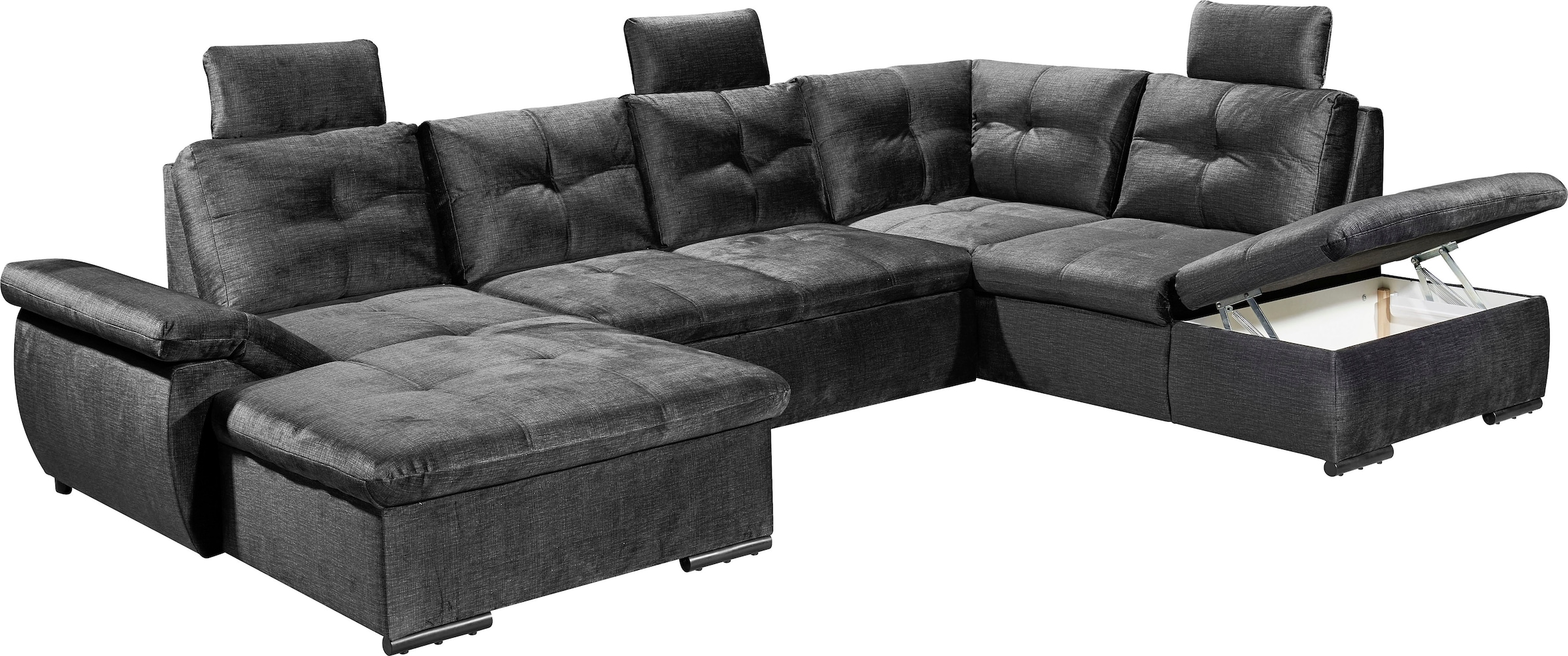 ED EXCITING DESIGN Wohnlandschaft »Alija U-Form«, mit Bettfunktion, Bettkasten, Armteilverstellung & Kopfstützen